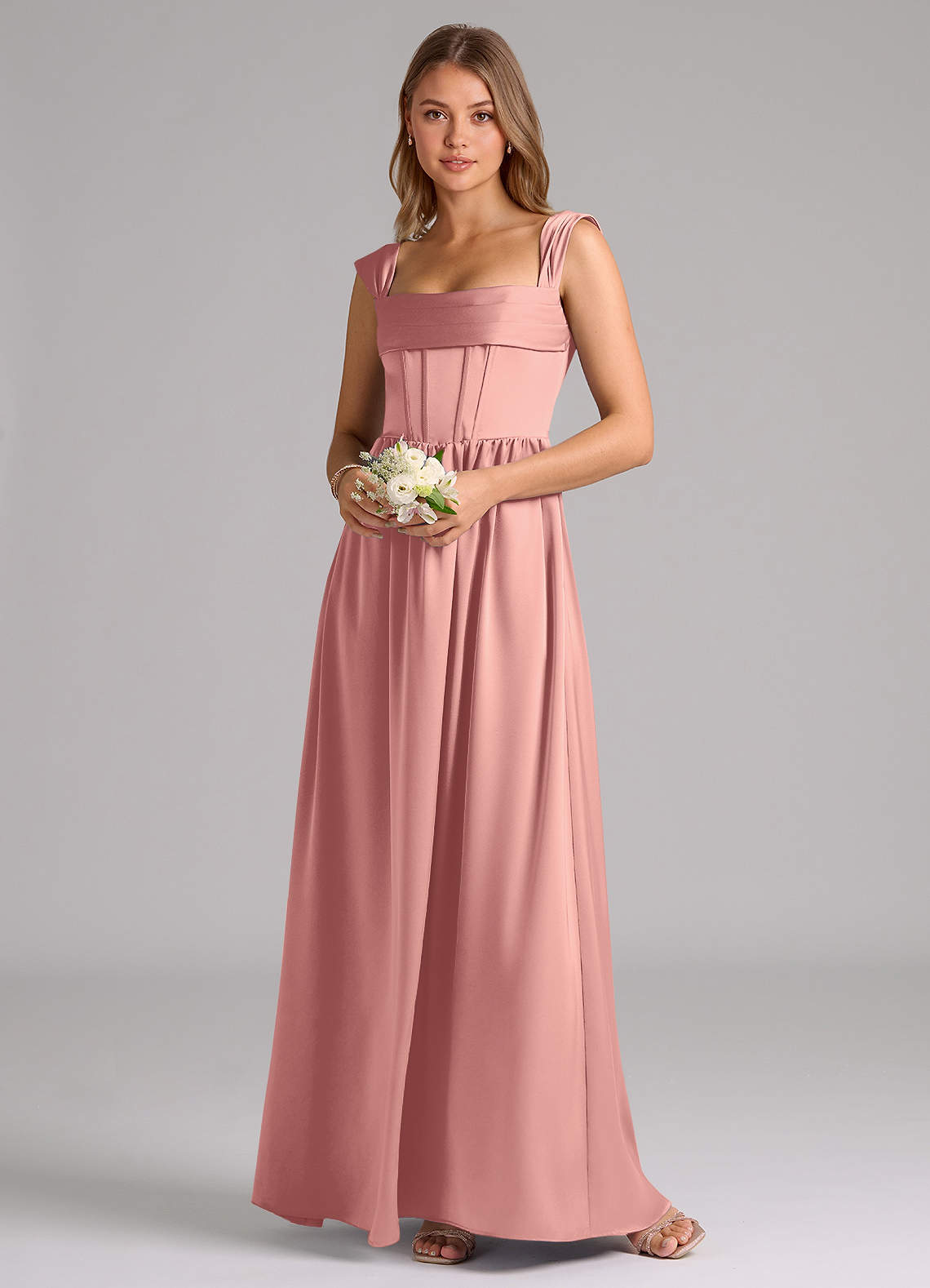 Azazie Hattie Bridesmaid Dresses Rosette A-Line Corset Stretch Satin Dress image1