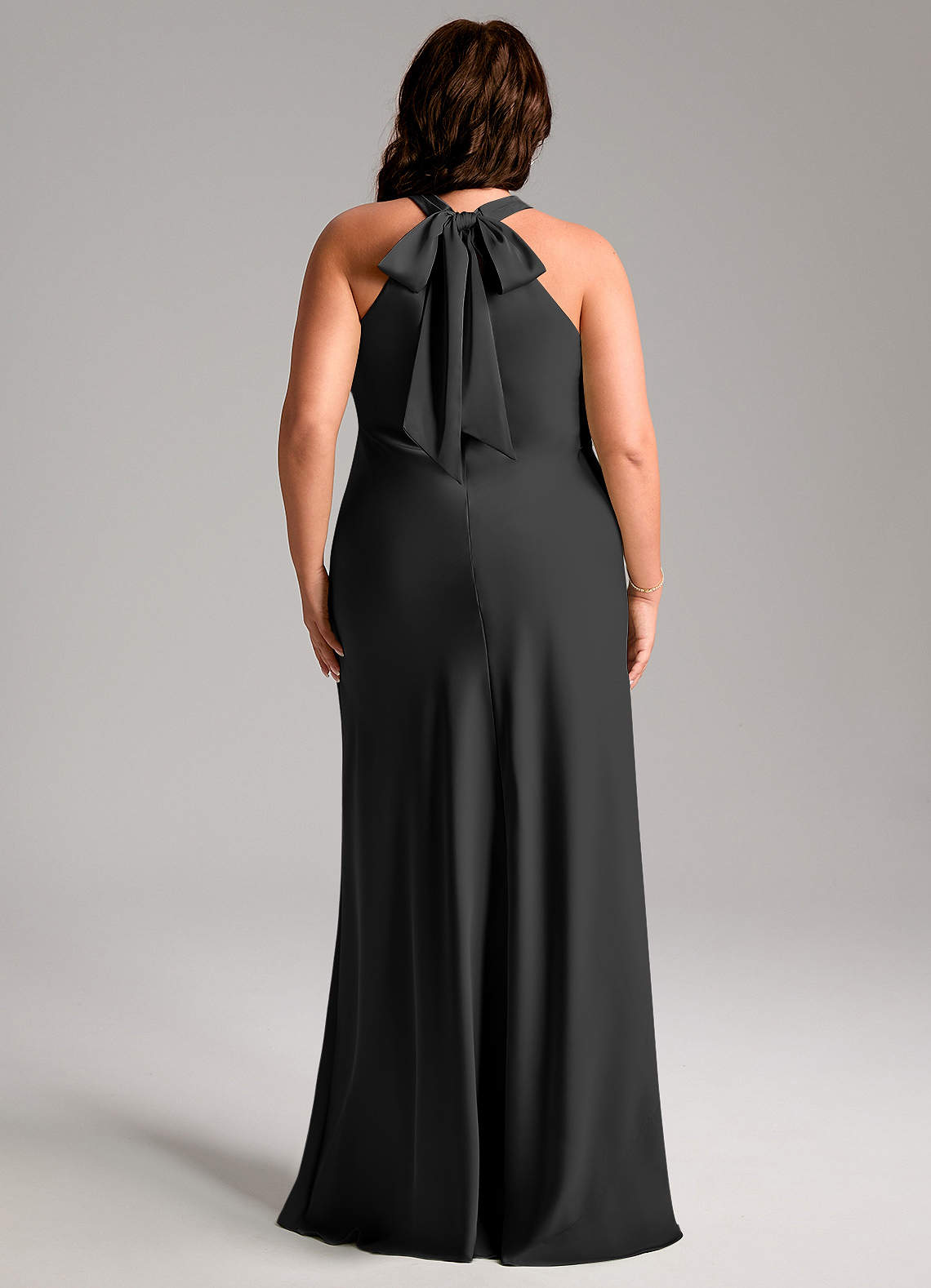Azazie Doretta Bridesmaid Dresses Black Mermaid Pleated Stretch Satin Dress image9