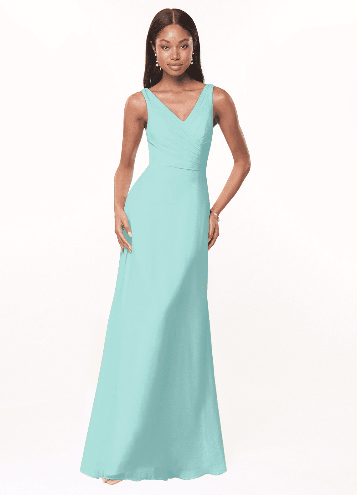 Azazie Nala Bridesmaid Dresses Aqua A-Line Pleated Chiffon Dress image1