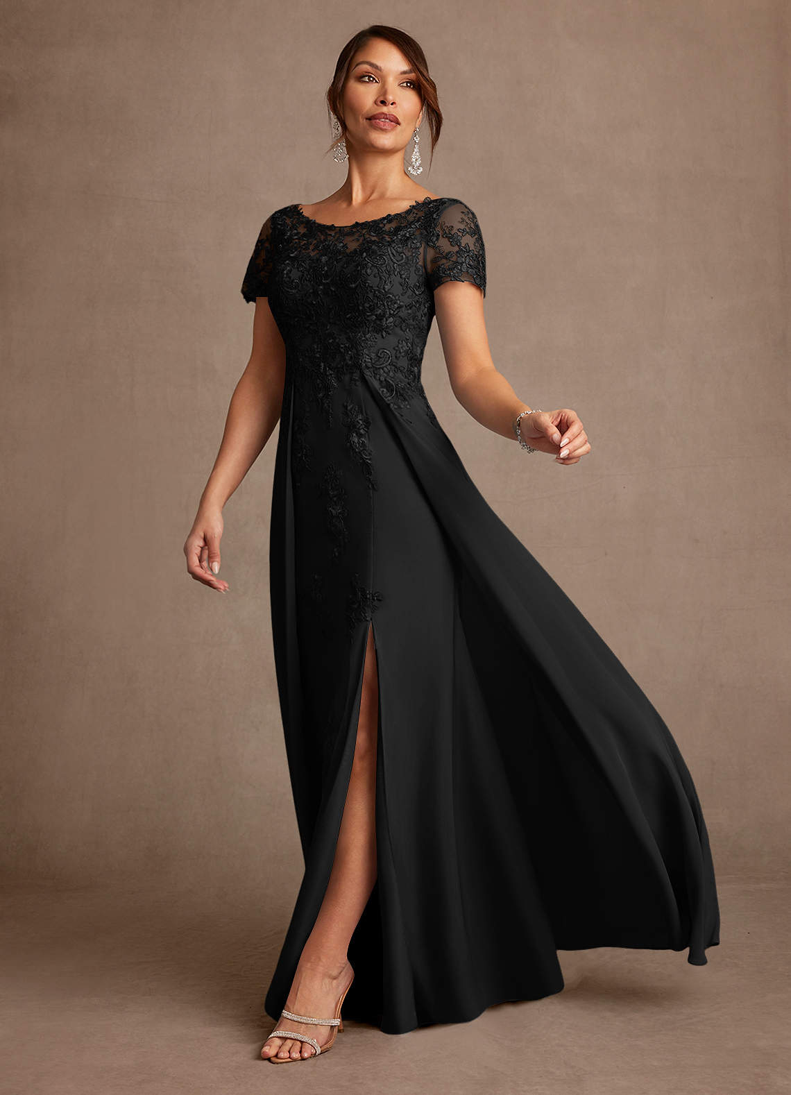 Azazie Alva Black A-Line Lace Dress | Azazie