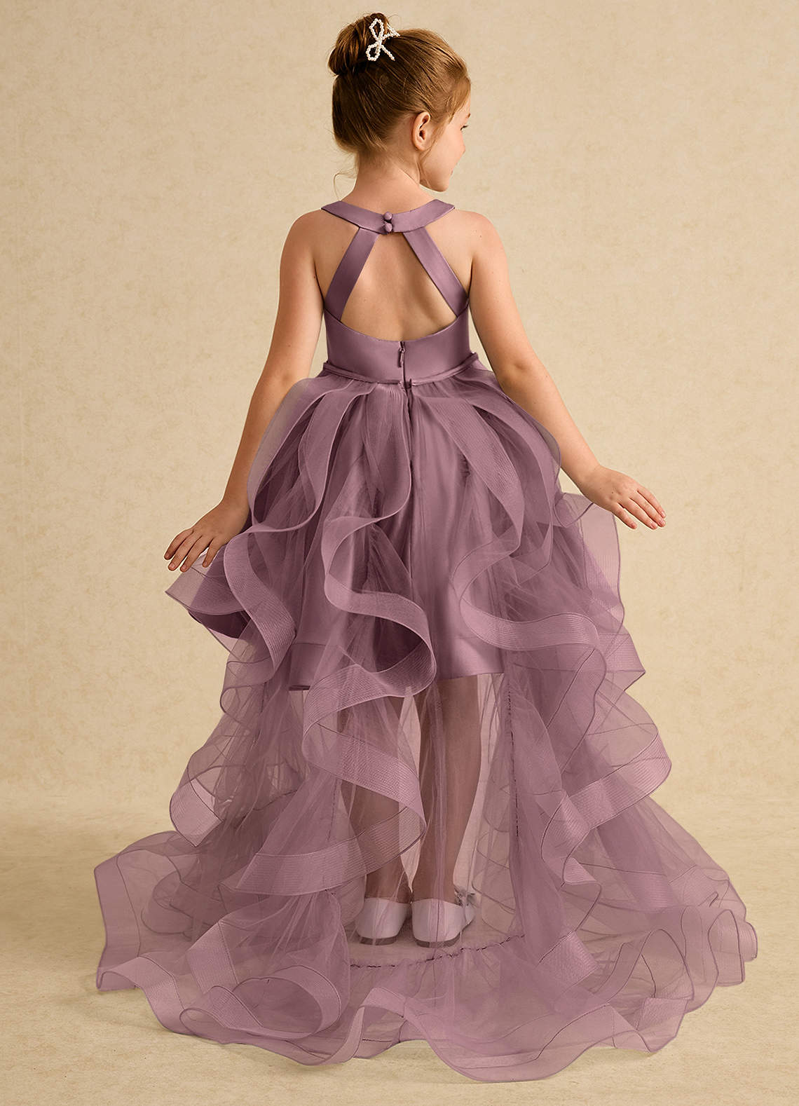 Azazie Julietta Flower Girl Dresses Vintage Mauve Ball-Gown Convertible Tulle Dress image1