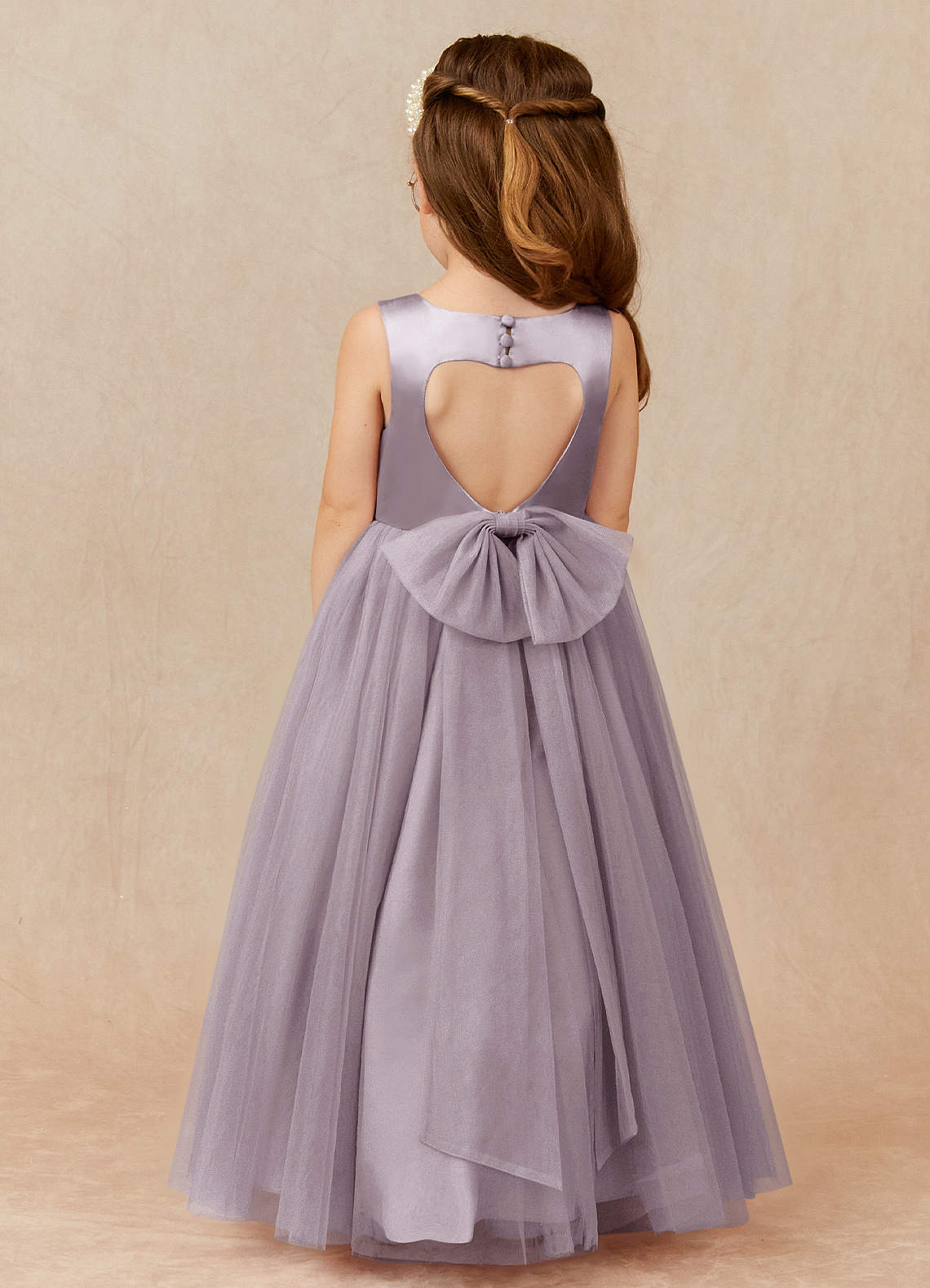 Azazie Muni Flower Girl Dresses Dusk A-Line Bow Tulle Dress image1
