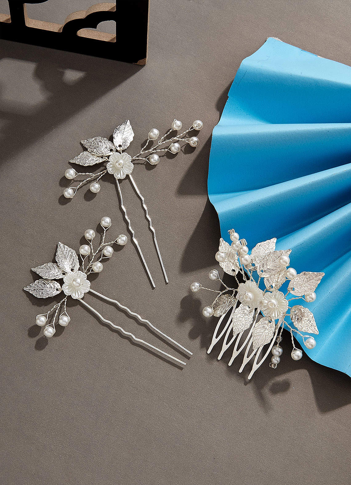 front Crystal Leaf Bridal Comb Set