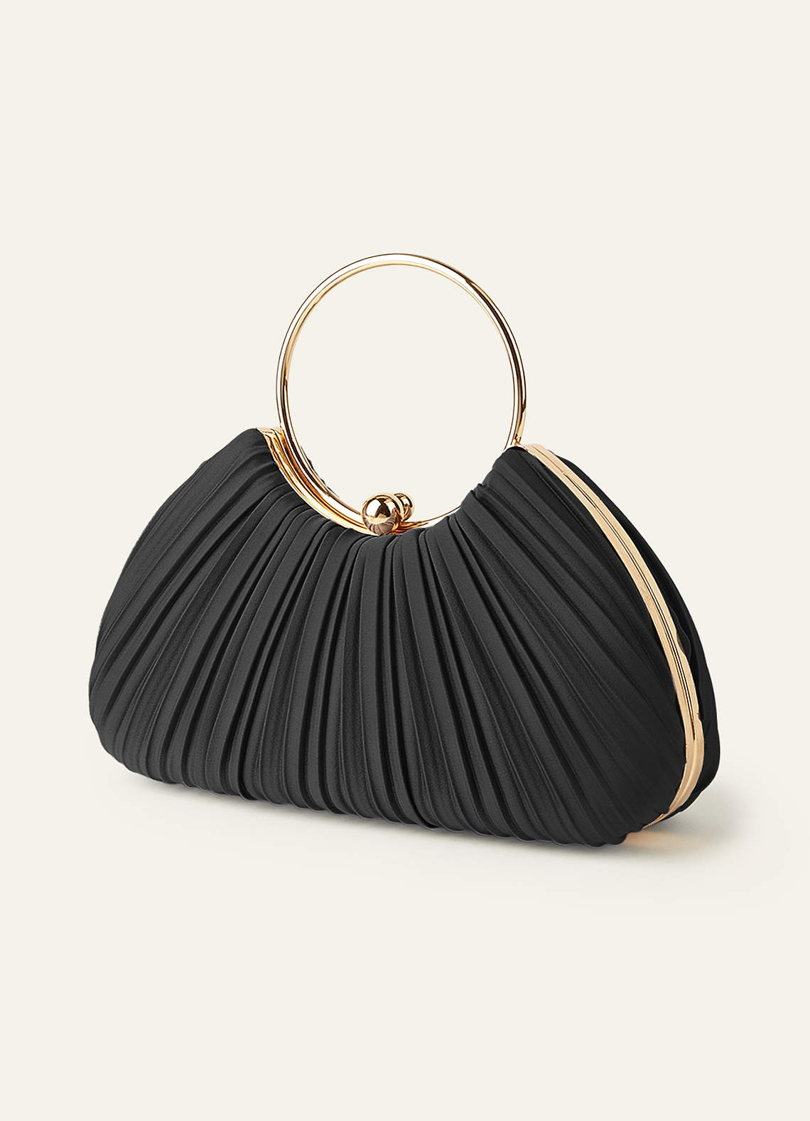 front Matching Color Stretch Satin Pleated Handbag