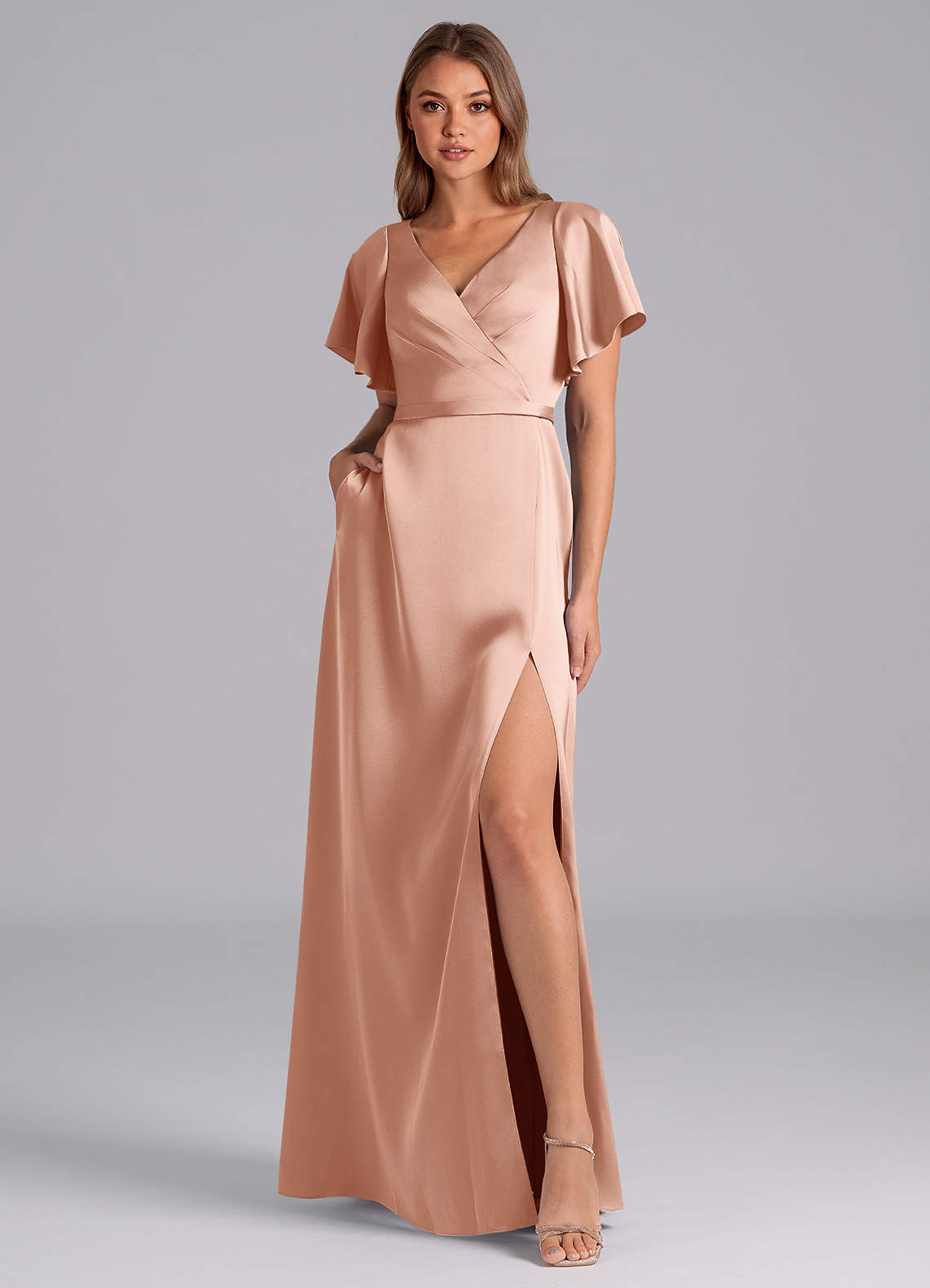 rose gold pleated dress Azazie Ambrosia