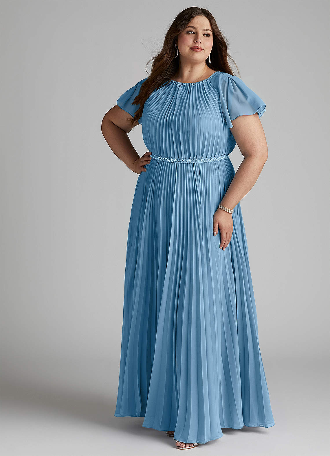 Azazie Kara Robes de demoiselle d'honneur modestes Robe Trapèze Plissée Longueur ras du sol Mousseline de soie image12