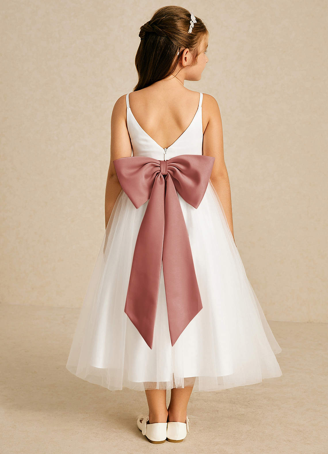 Azazie Lea vestidos de niña de las flores Vestido de Rosa De Cedro de Tul de Corte En A con Tirante Espagueti image1
