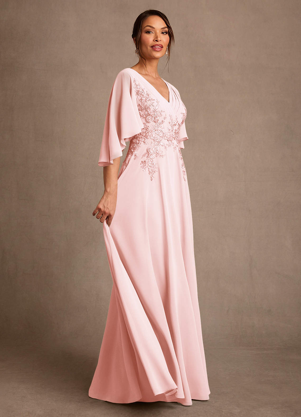 Azazie Tilda Mère de la mariée Robes Robe Trapèze en Mousseline de soie Dentelle Rose Pâle image2