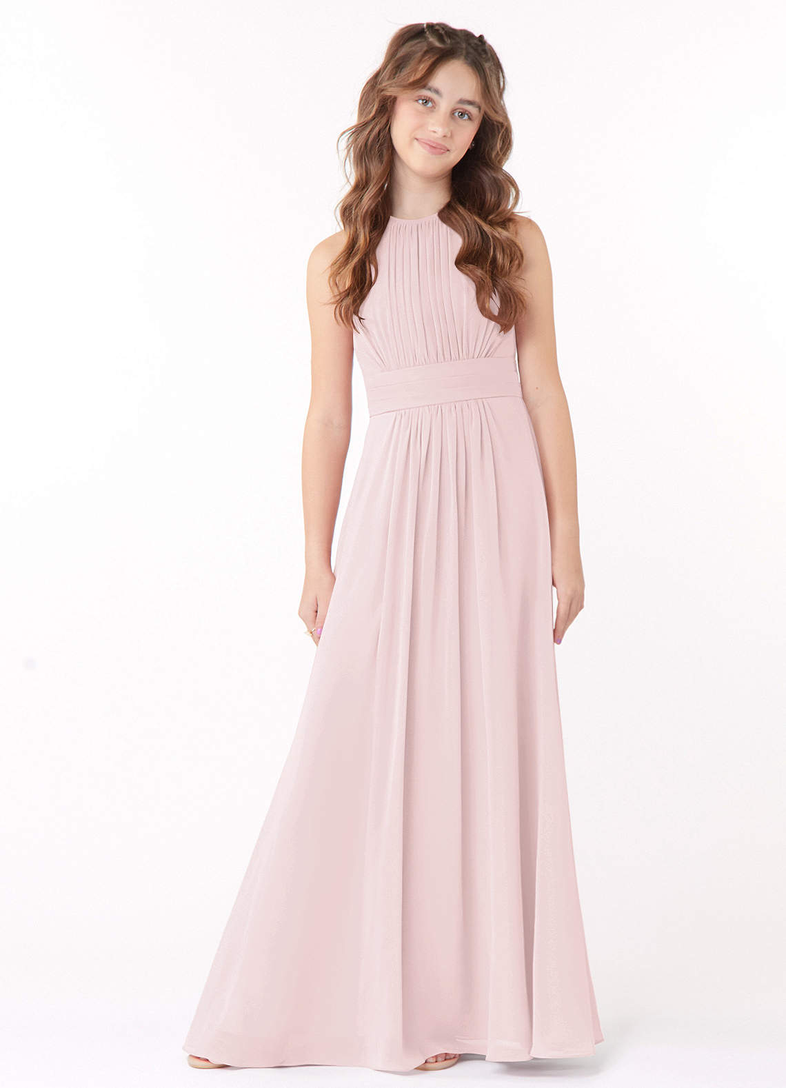 Azazie Bonnie Junior A-Linie Plissee Chiffon Kleid Zartrosa image1