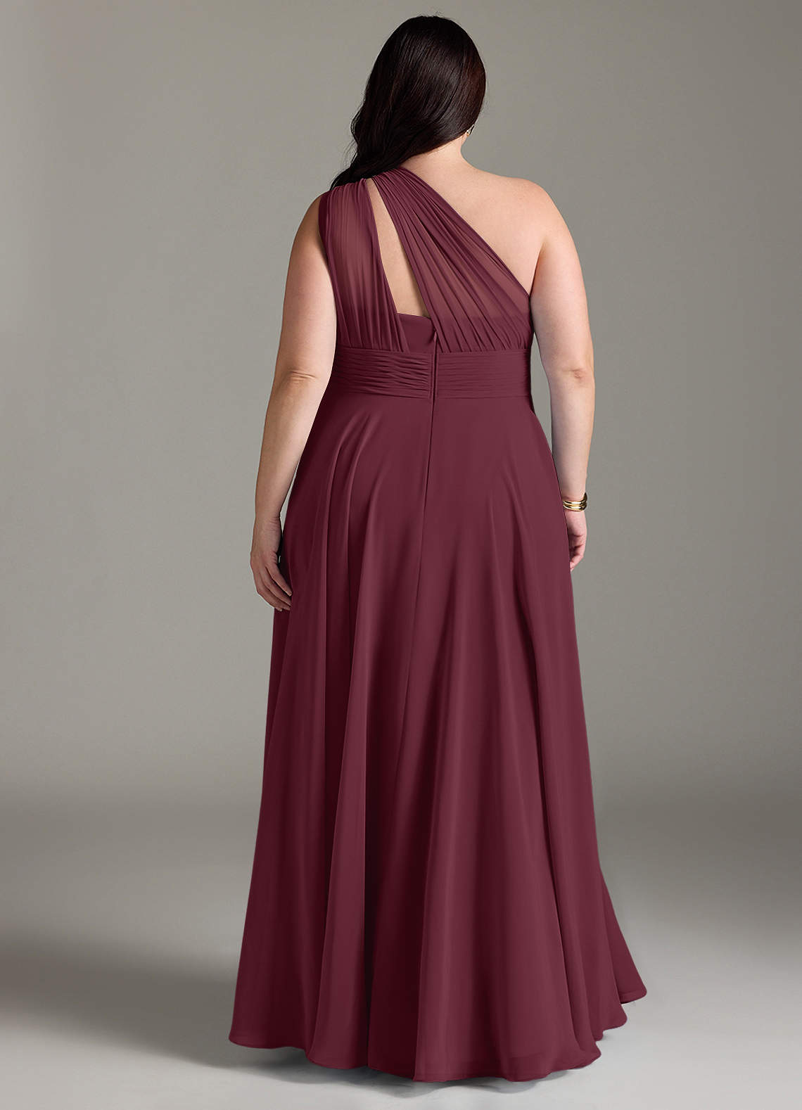 Azazie Charlize Vestidos de damas de honor Vestido de Cabernet de Gasa de Corte en A con Hombro unilateral image7