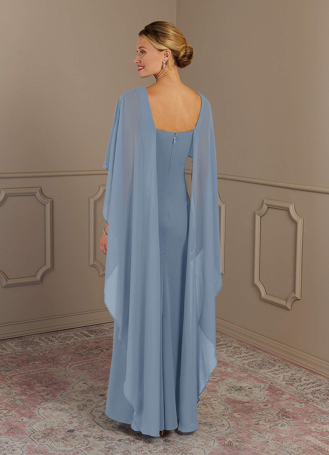 Azazie Dion Mother of the Bride Dresses Dusty Blue Sheath Scoop Stretch Crepe Dress image2