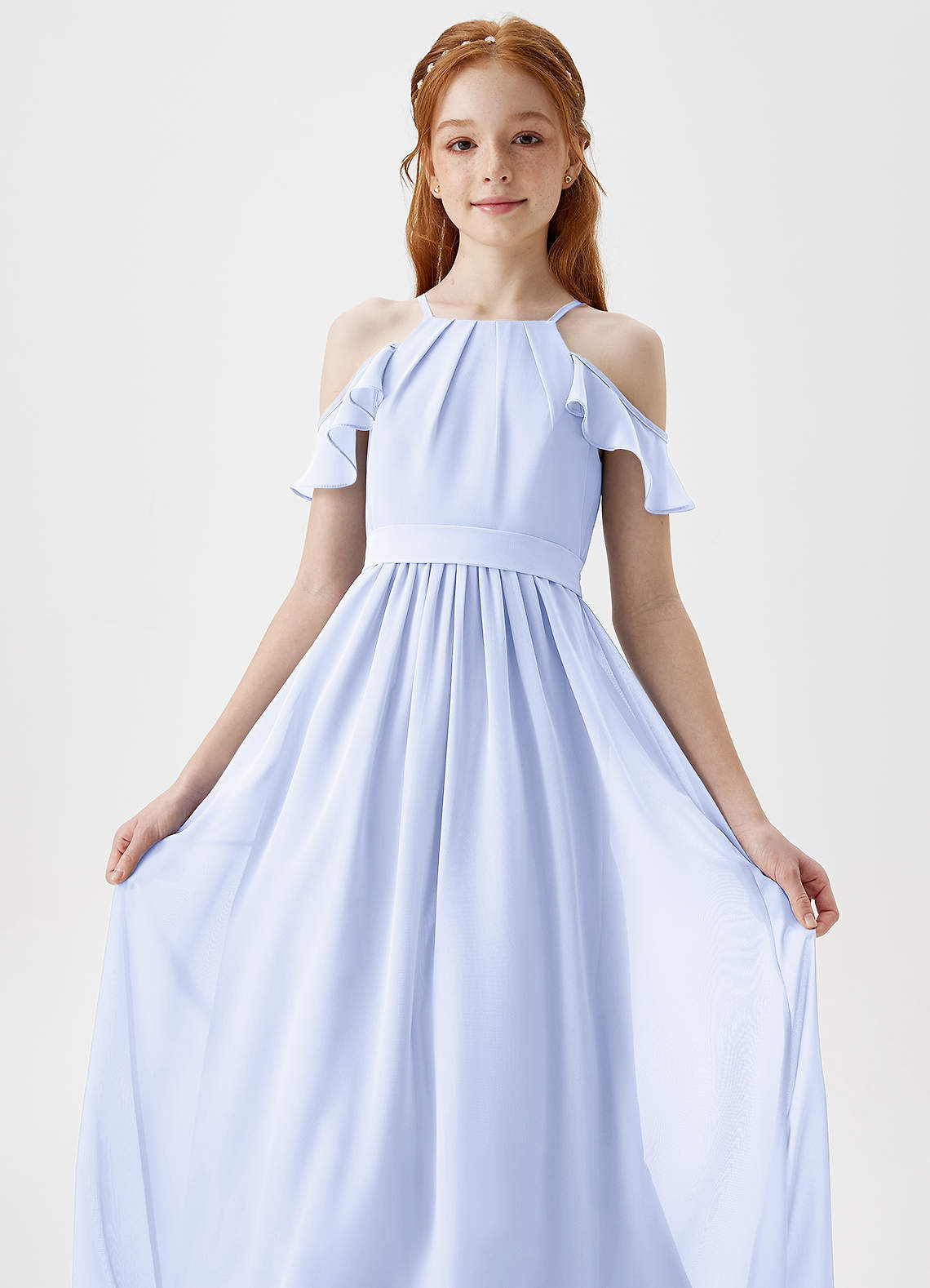 Azazie Chaya Junior Lavender A-Line Off the Shoulder Chiffon Dress image1