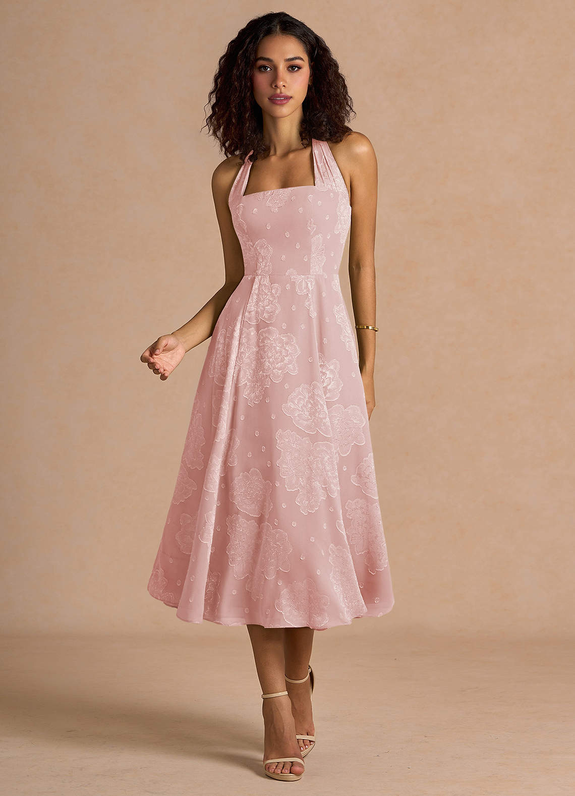 Adelise Powder Pink Midi Dress image1