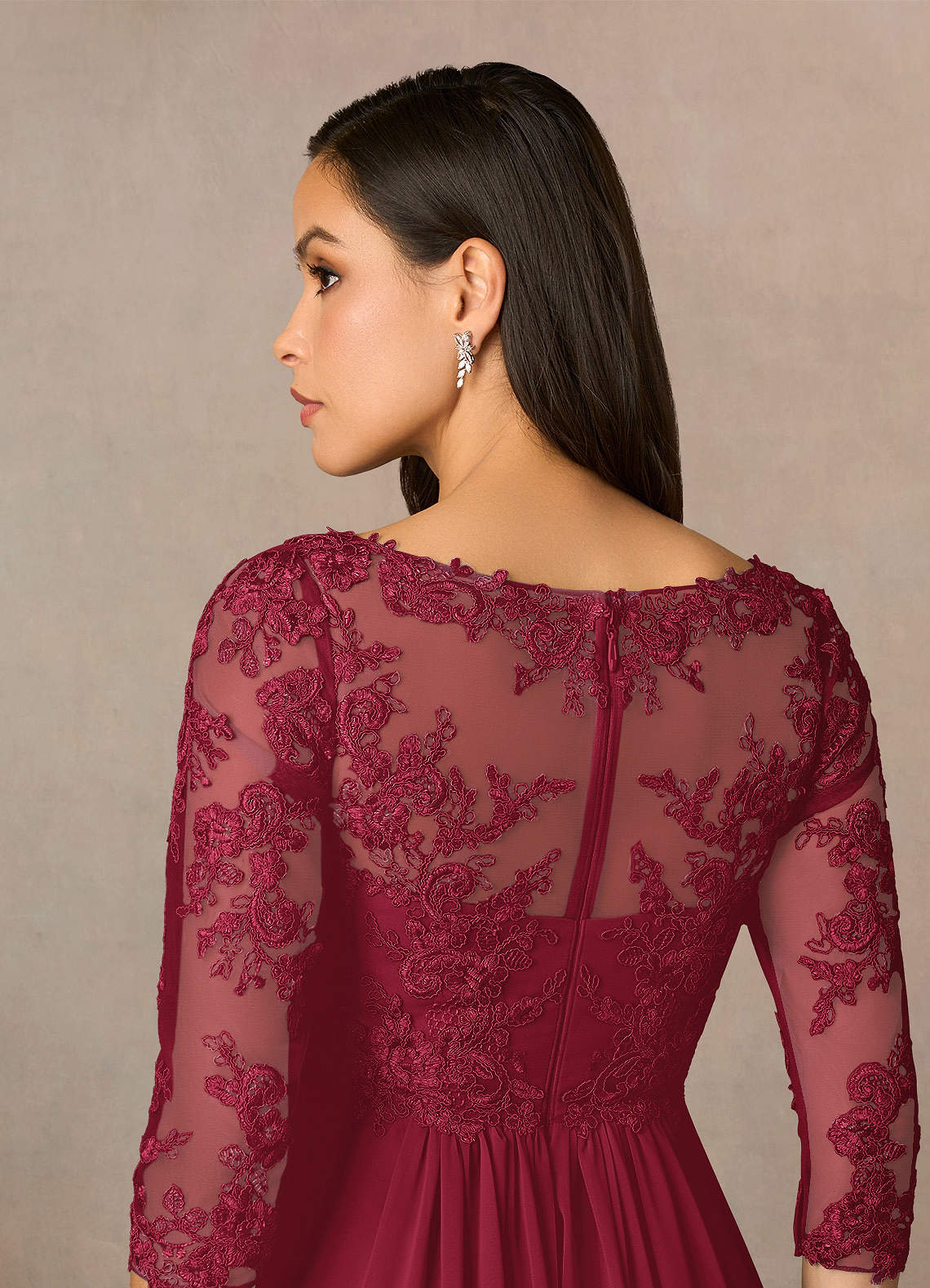 Azazie Hayek Burgundy A-Line V-Neck Lace Chiffon Dress | Azazie