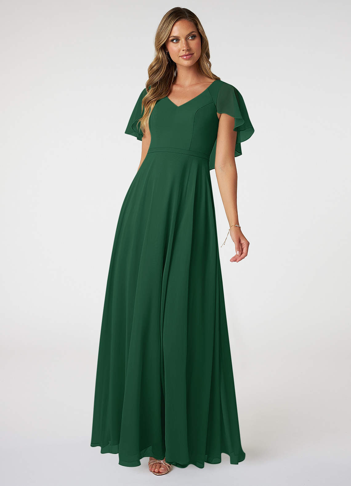 Azazie Jamie Abiti da Damigella Abito A-Line in Chiffon Verde Scuro image1