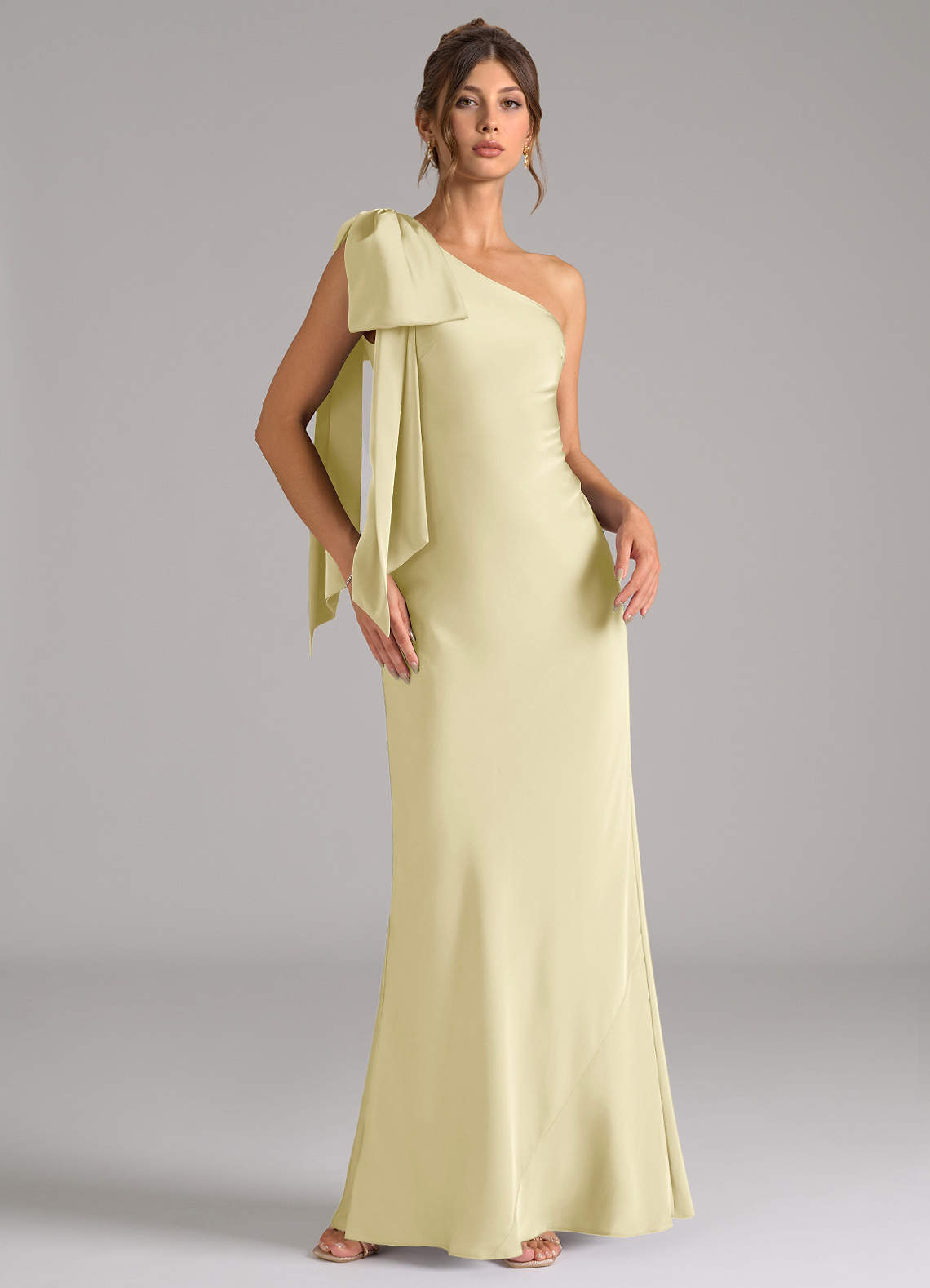 Azazie Capri Brautjungfernkleider Meerjungfrau-Linie One-Shoulder Stretch-Satin Kleid Zitronensorbet image1