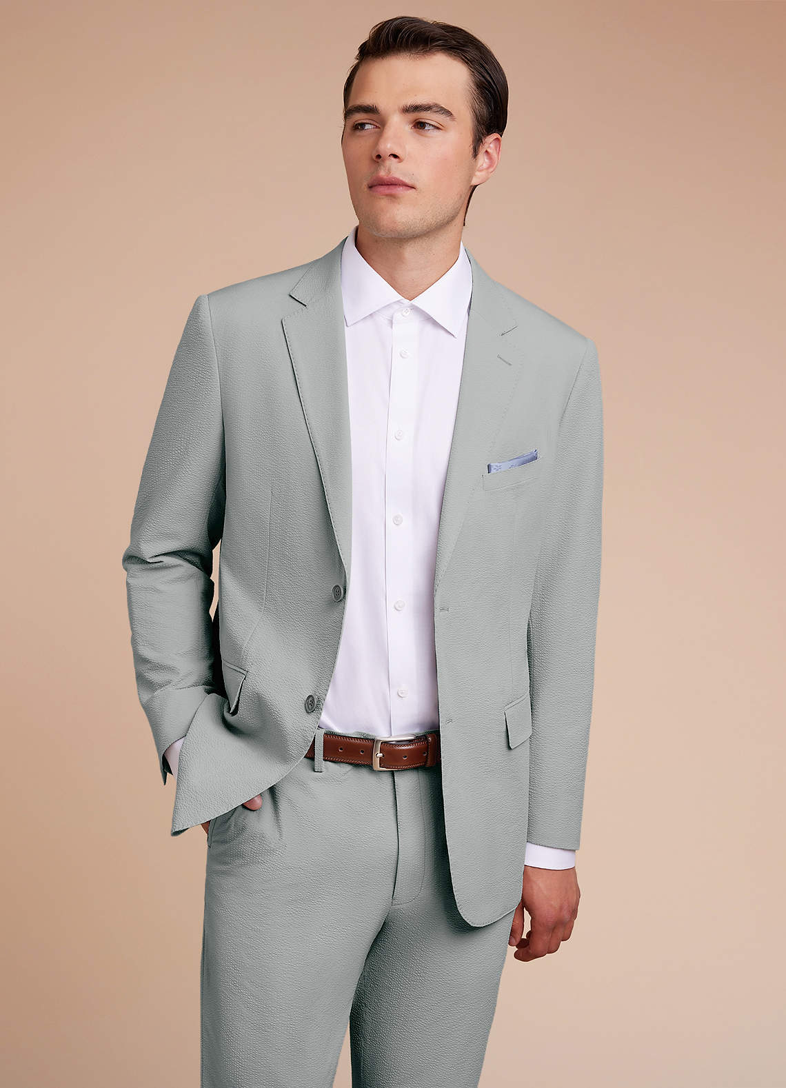 front Miles Light Grey Seersucker Suit Jacket