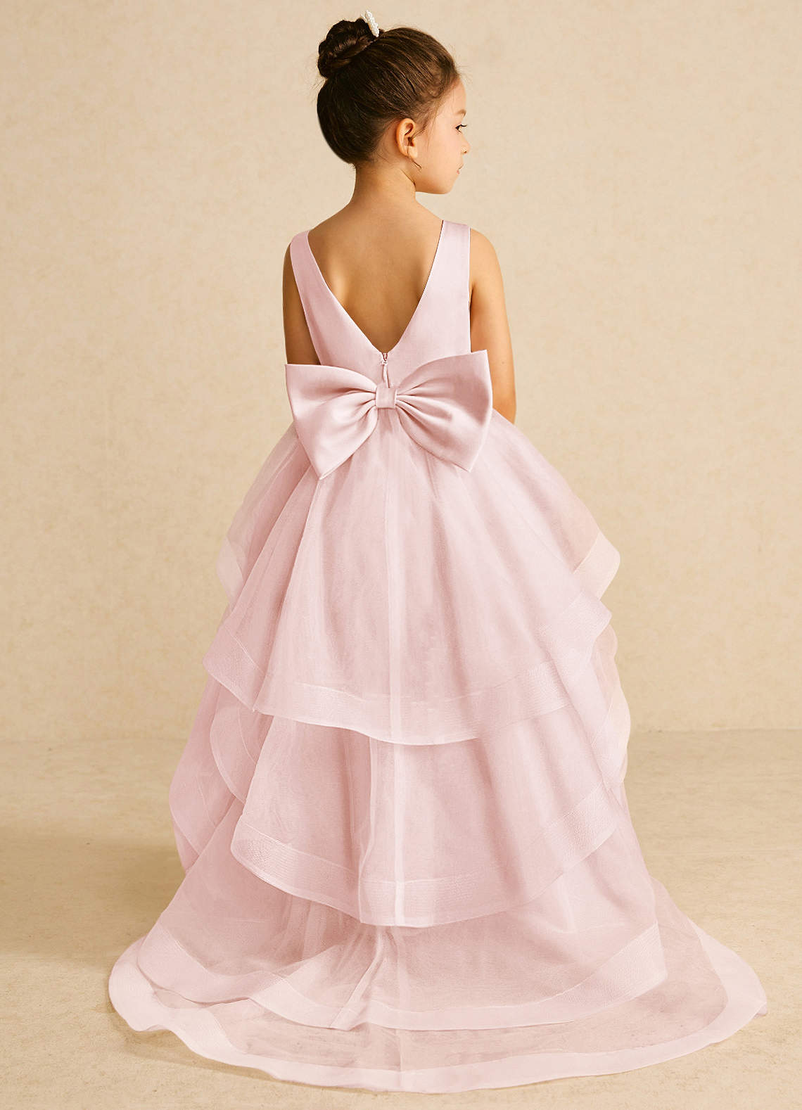 Azazie Pumpkin Flower Girl Dresses Blushing Pink A-Line Bow Tulle Dress image1