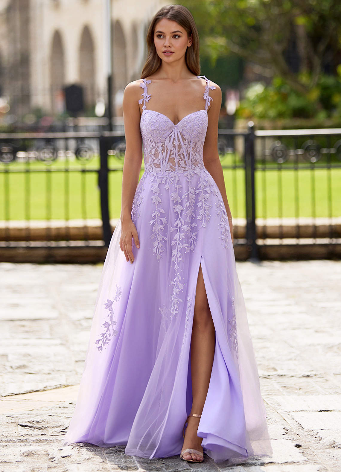 Azazie 2026 Sexy Lace Rhinestones A-Line Prom Dress Purple Gown