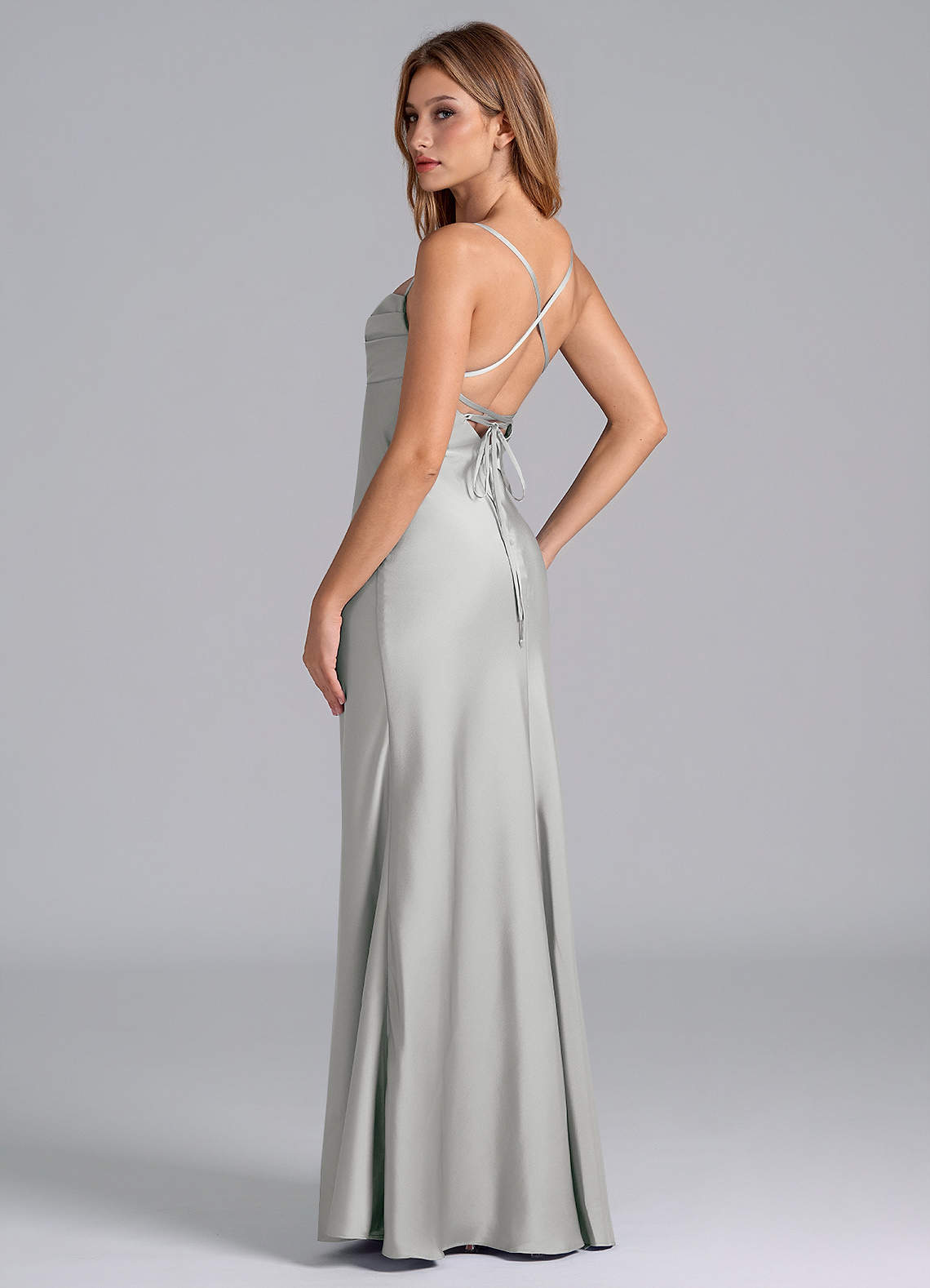 Azazie Seema Morsiusneito Mekot Mrenneito Korsetti Joustava satiini Lattian pituus Pukeutua image5