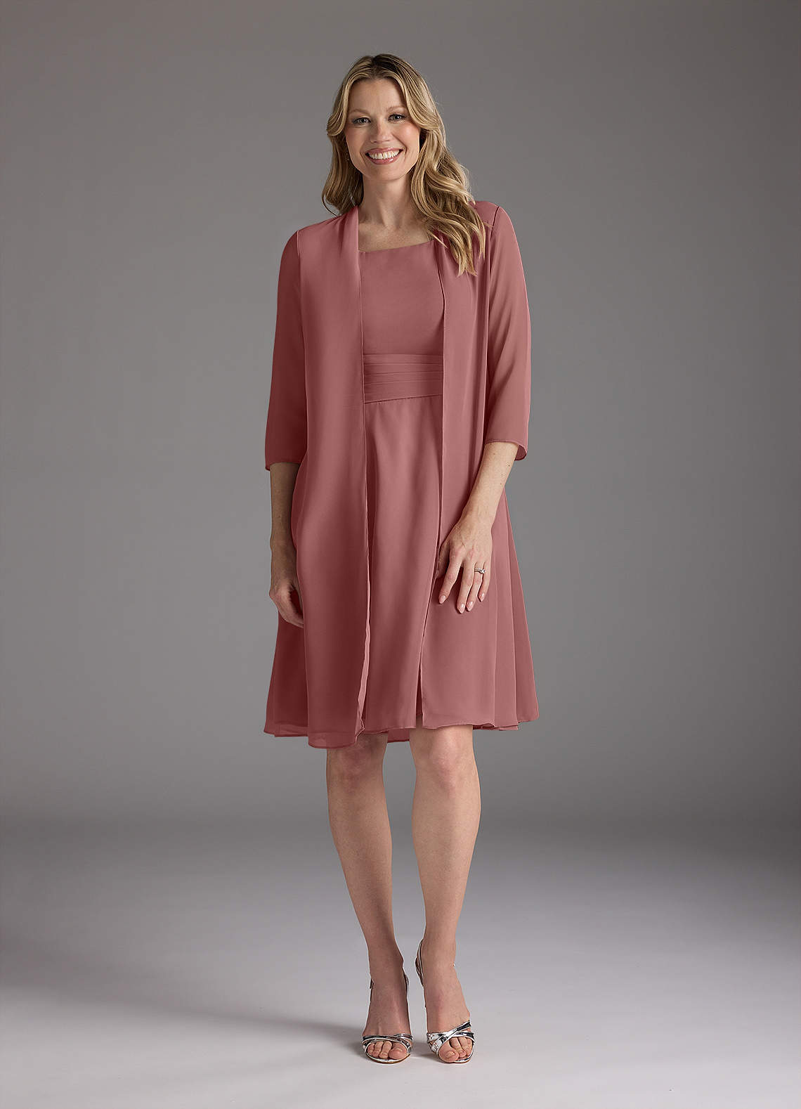 Azazie Shirley Mother of the Bride Dresses Desert Rose A-Line Scoop Pleated Chiffon Dress image1