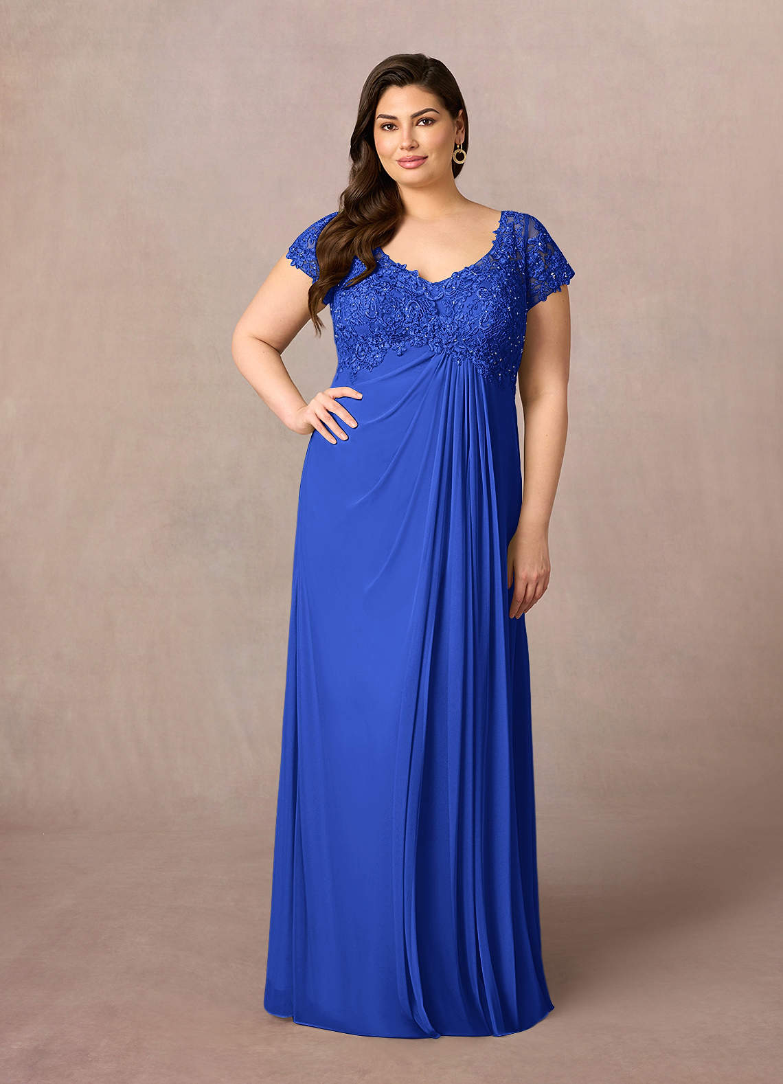 Azazie Macy Royal Blue A-Line V-Neck Sequin Lace Lace Dress | Azazie