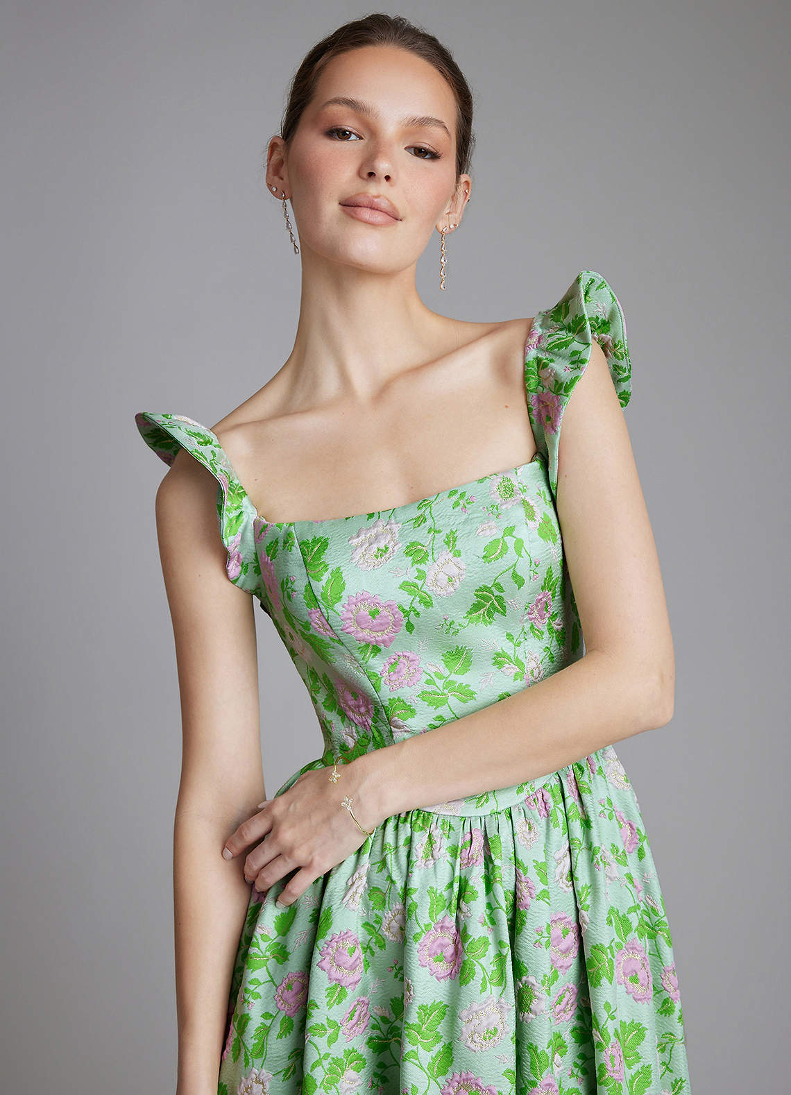 Azazie Ariyah Robes de demoiselle d'honneur Robe Trapèze en Brocart Corset Mauve Menthe image6