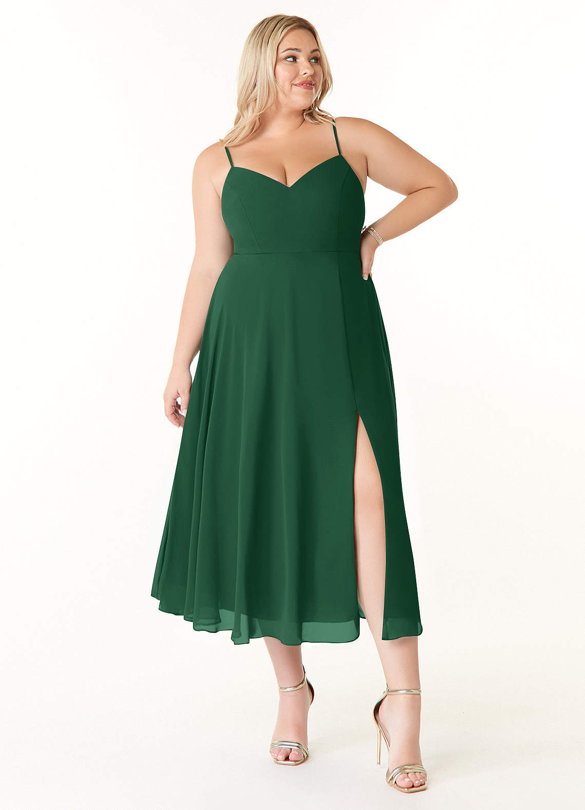 Azazie Clarissa Bridesmaid Dresses Dark Green A-Line V-Neck Chiffon Dress image1