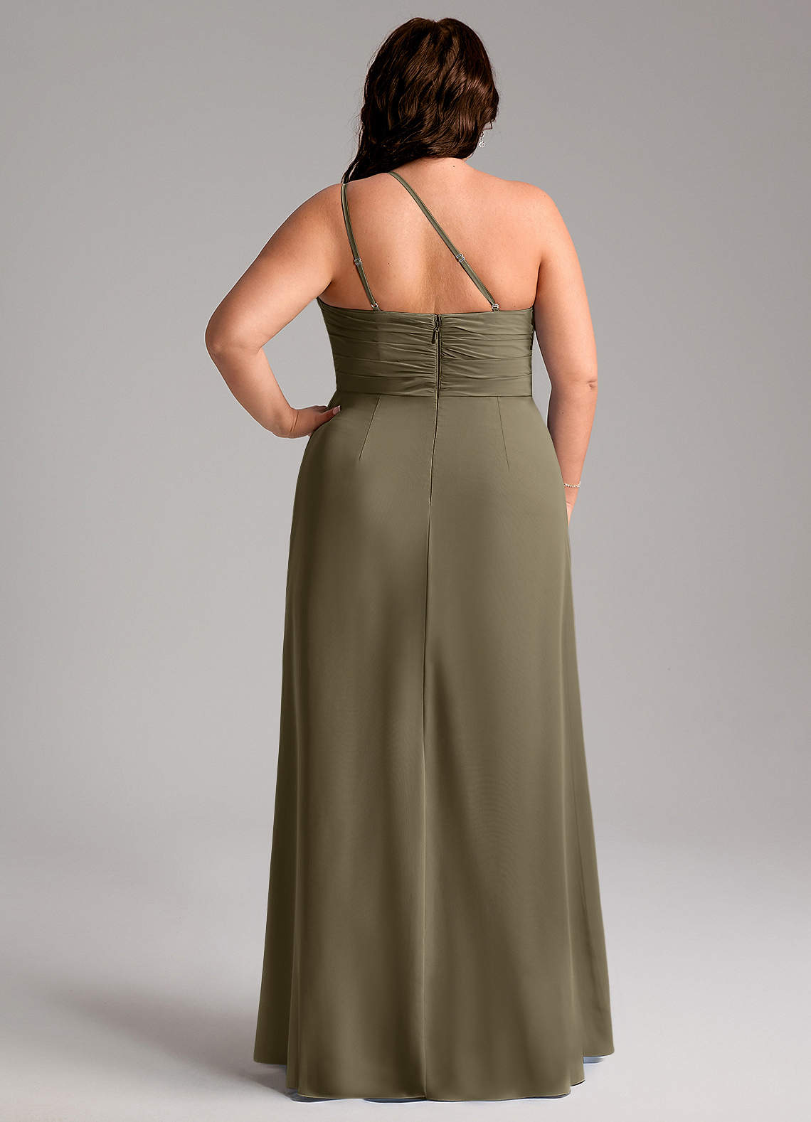 Azazie Eren Jurken voor bruidsmeisjes Jurk van Chiffon met Kolom One-Shoulder Wilgengroen image8