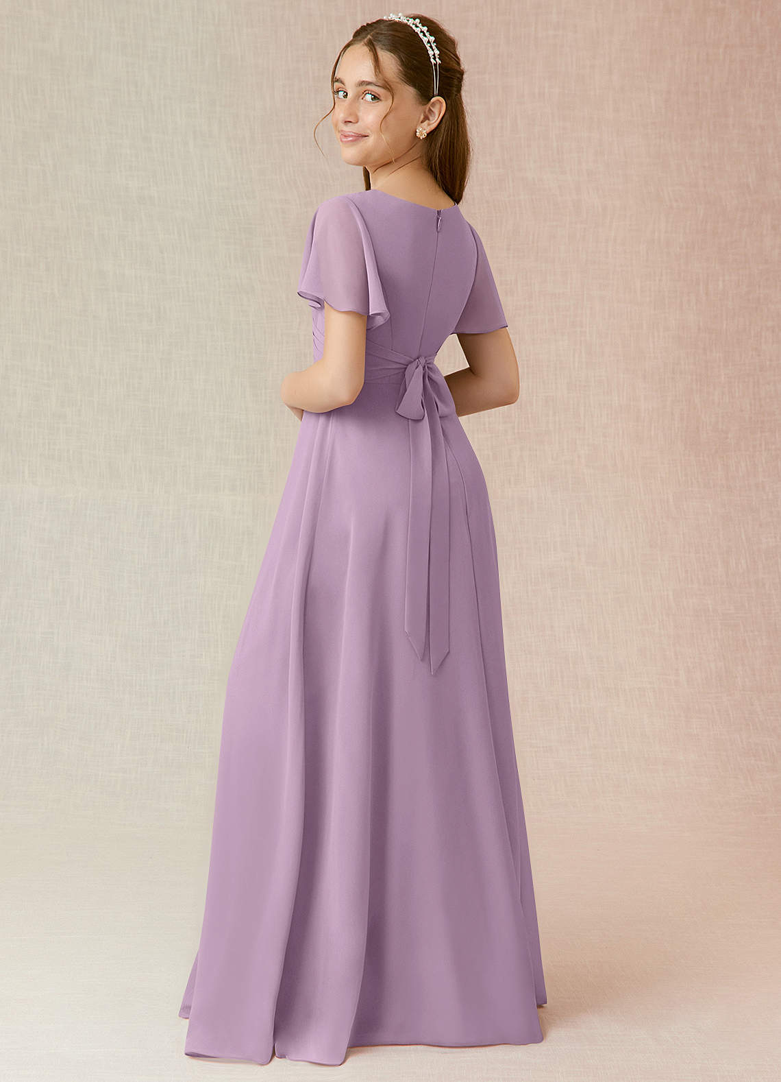 Azazie Induh Junior Wisteria A-Line Ruched Chiffon Dress image1