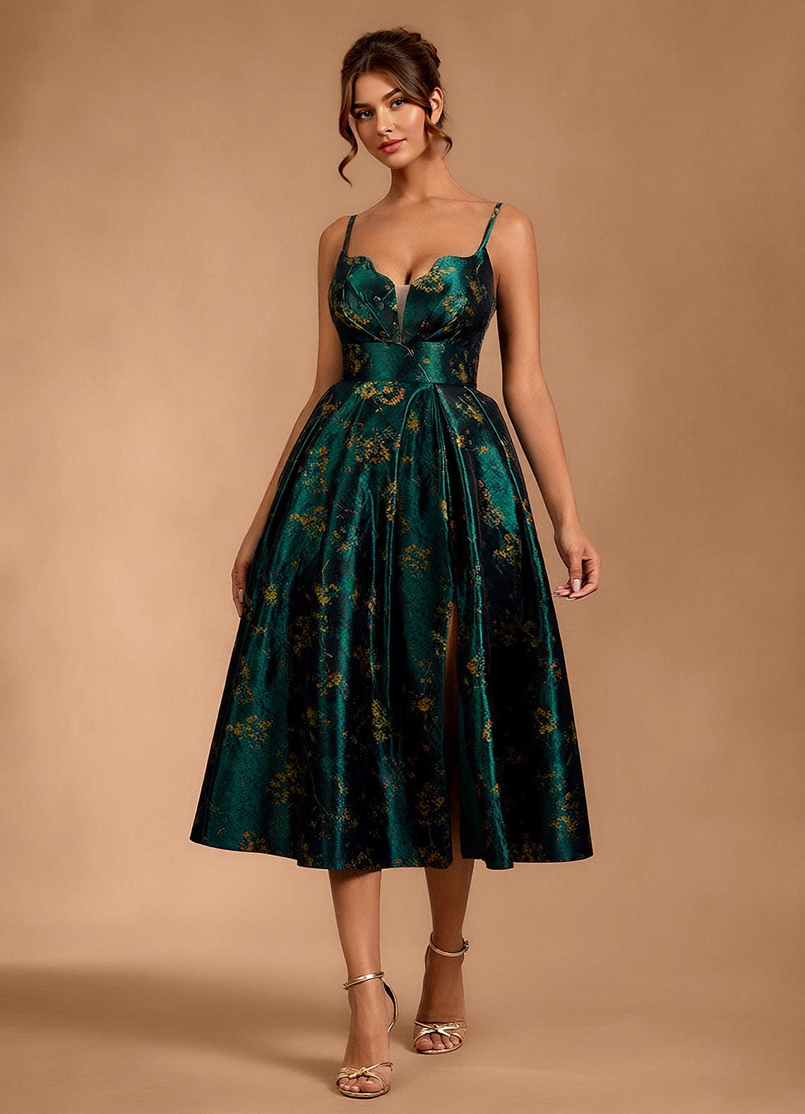 Maelie Deep Green Midi Dress | Azazie CA