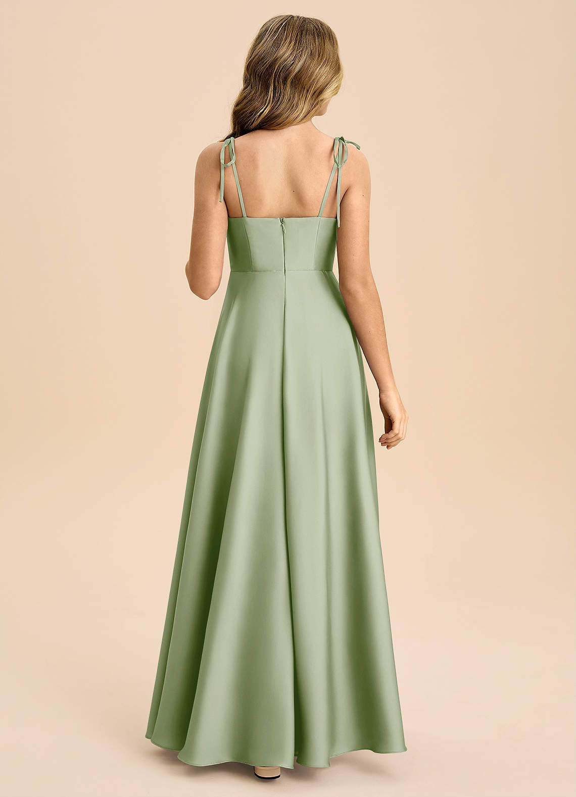 Azazie Popsy Junior Linia A Ukłon Satyna elastyczna Długość podłogi Młodsza druhna Sukienka image1