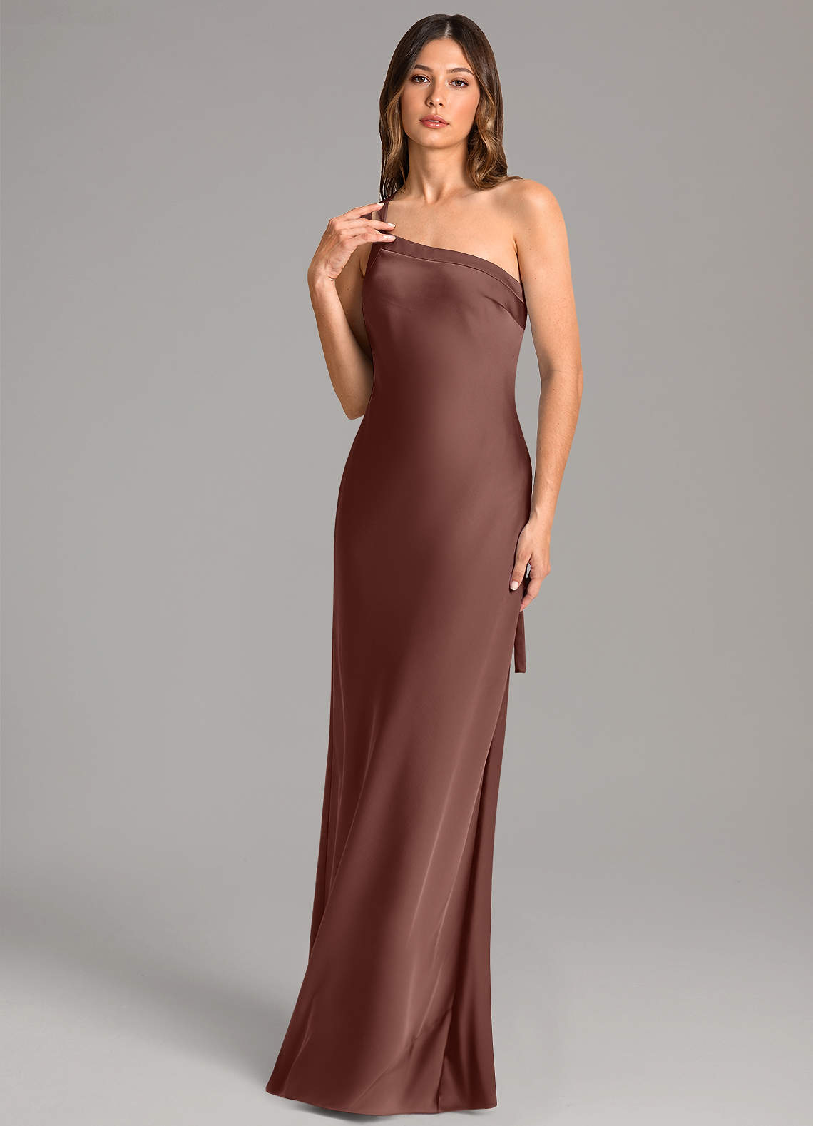 Azazie Monroe Espresso Stretch Satin Bridesmaid Dresses | Azazie