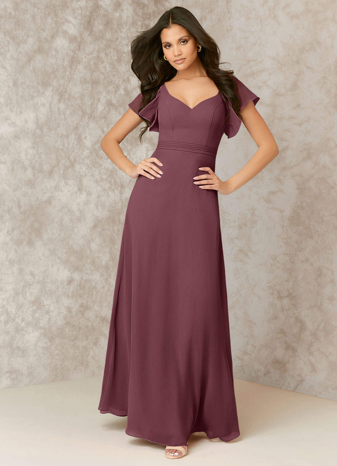 Flutter sleeve sale chiffon bridesmaid dress