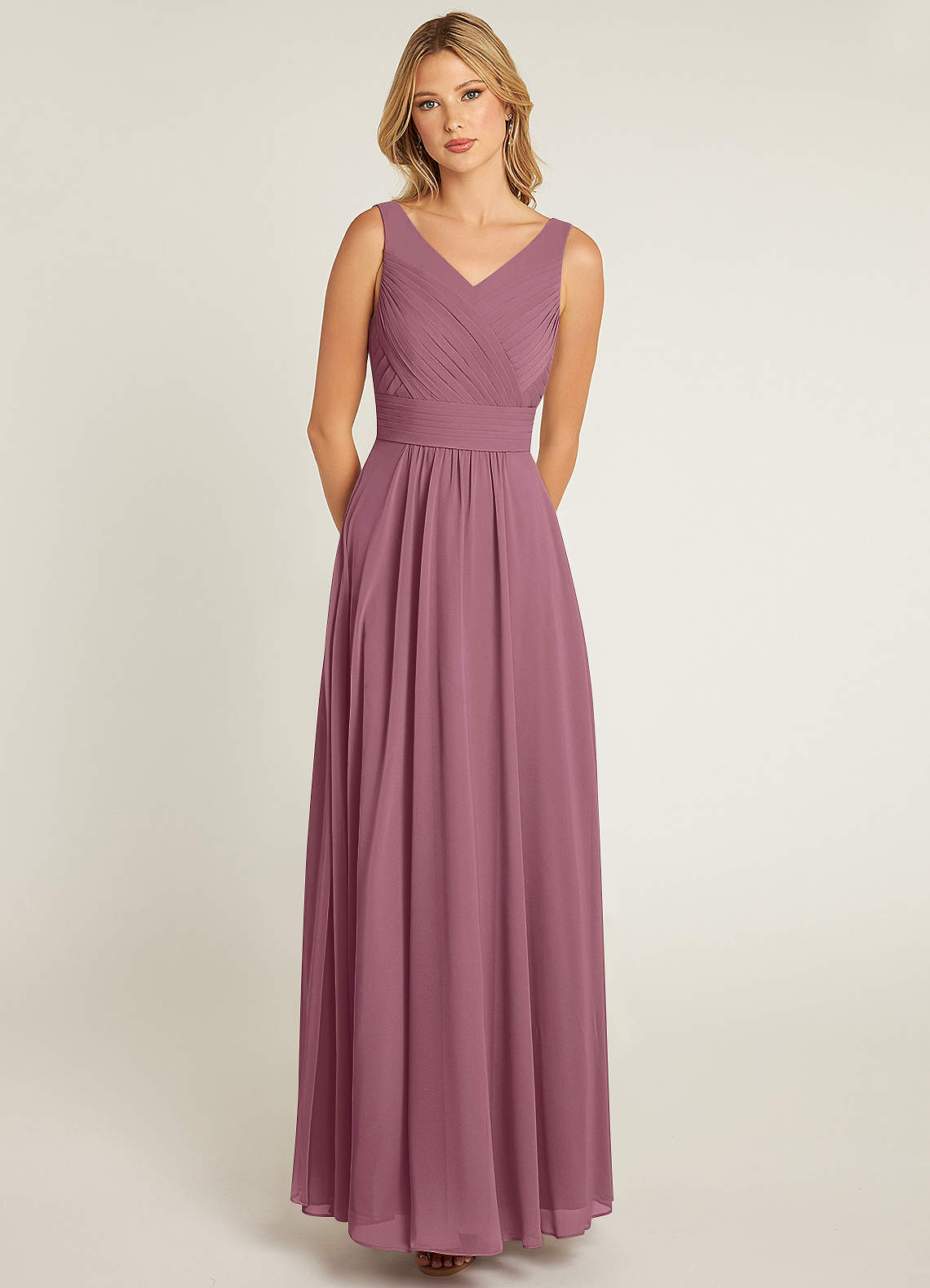 Azazie Pierrette Bridesmaid Dresses Vintage Mauve A-Line Pleated Chiffon Dress image1