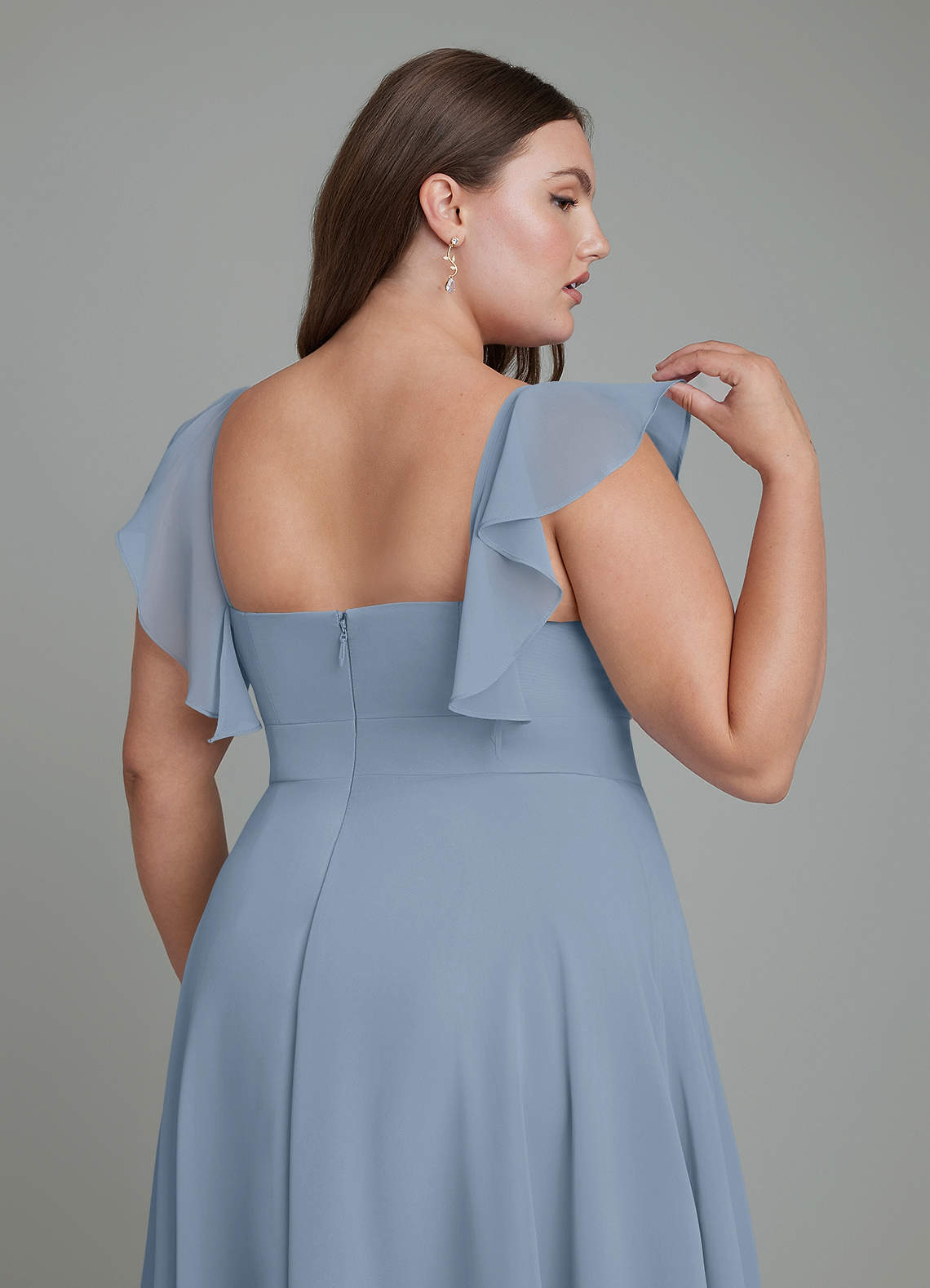 Azazie Leilani Bridesmaid Dresses Dusty Blue A-Line Pleated Chiffon Dress image11