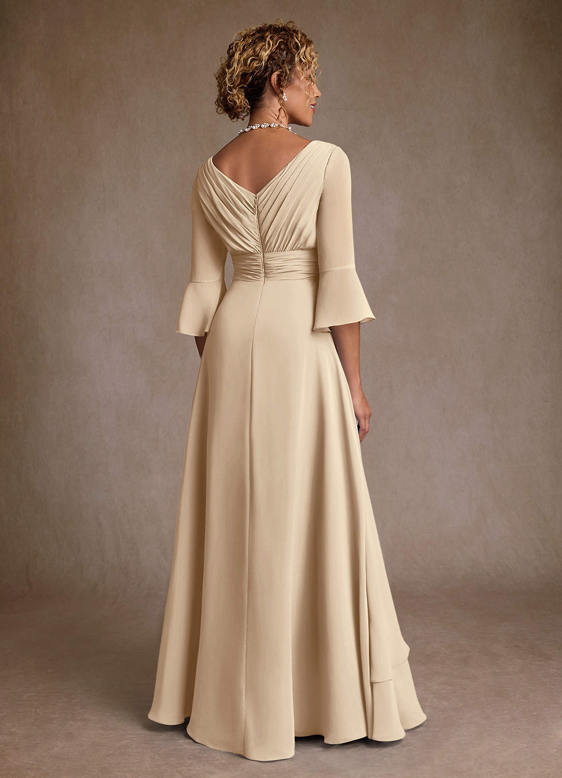 Azazie Eire Mother of the Bride Dresses Champagne A-Line Pleated Chiffon Dress image1