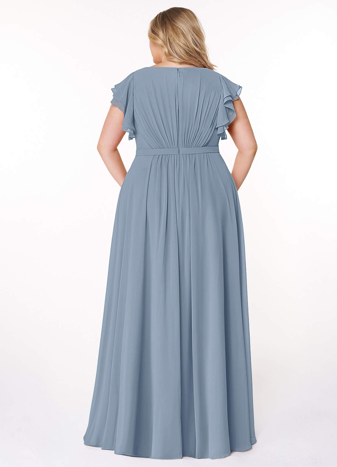 Azazie Daphne Modest Bridesmaid Dresses A-Line Ruffled Chiffon Floor-Length Dress image6