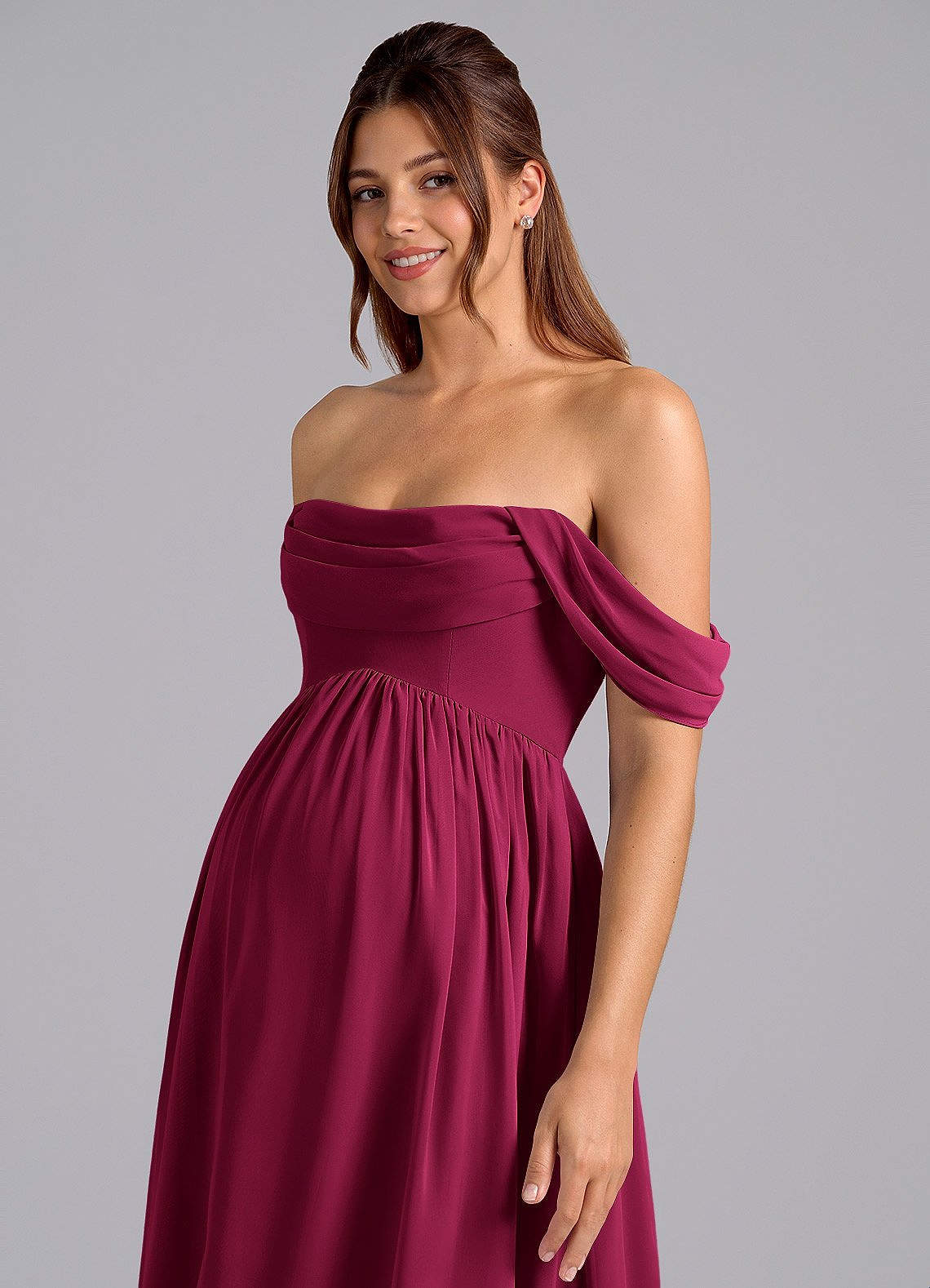 Azazie Saige At-home Try On Dresses A-Line Pleated Chiffon Floor-Length Dress image5