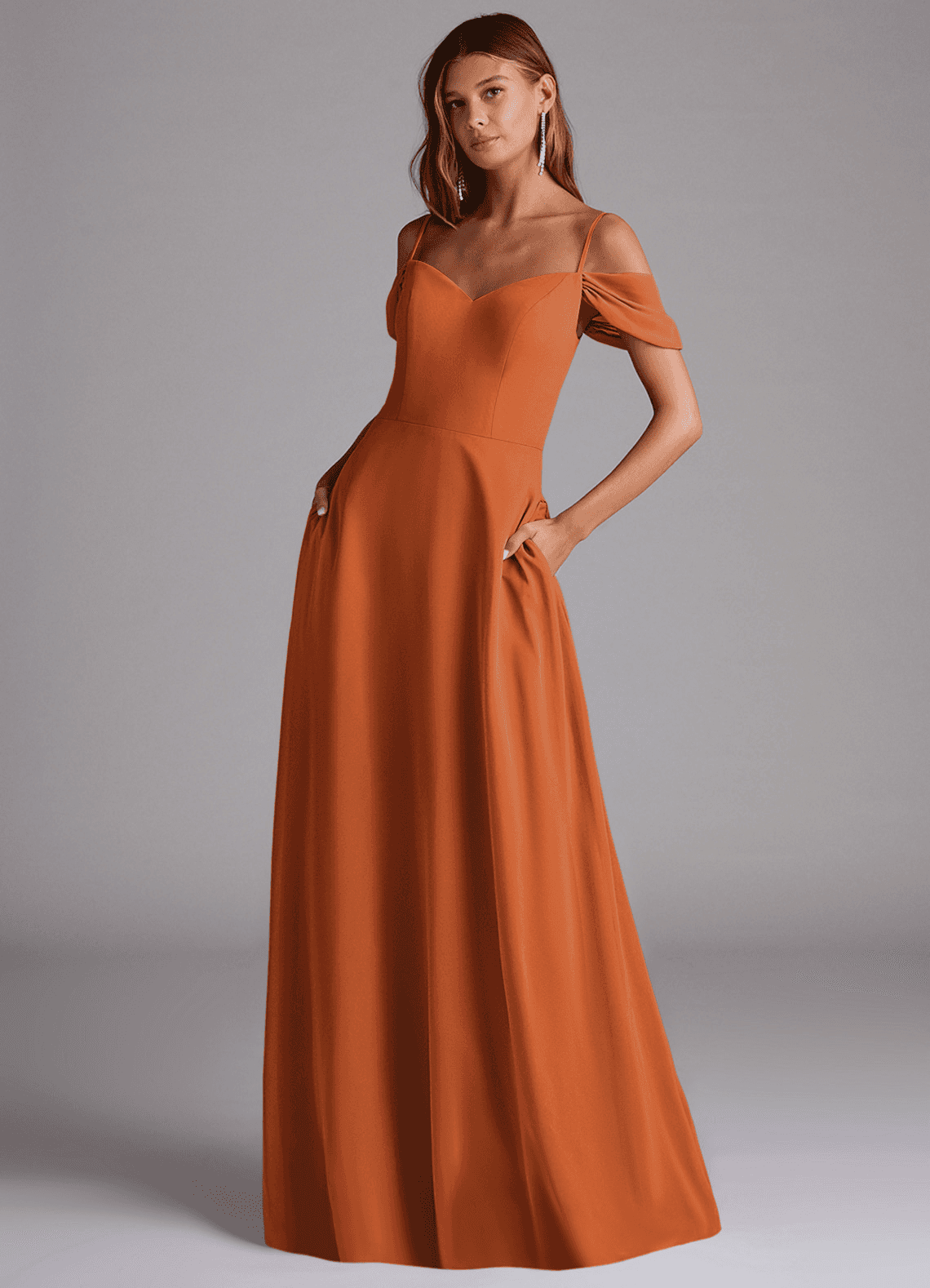 Azazie Marley Bridesmaid Dresses Cinnamon A-Line Off the Shoulder Chiffon Convertible Dress image1