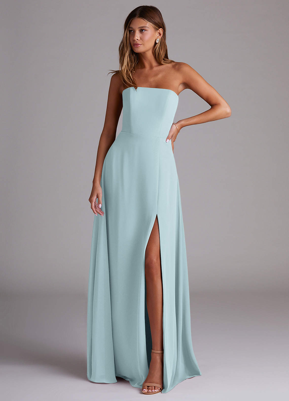 Azazie Wren Bridesmaid Dresses Mist A-Line Side Slit Chiffon Convertible Dress image1