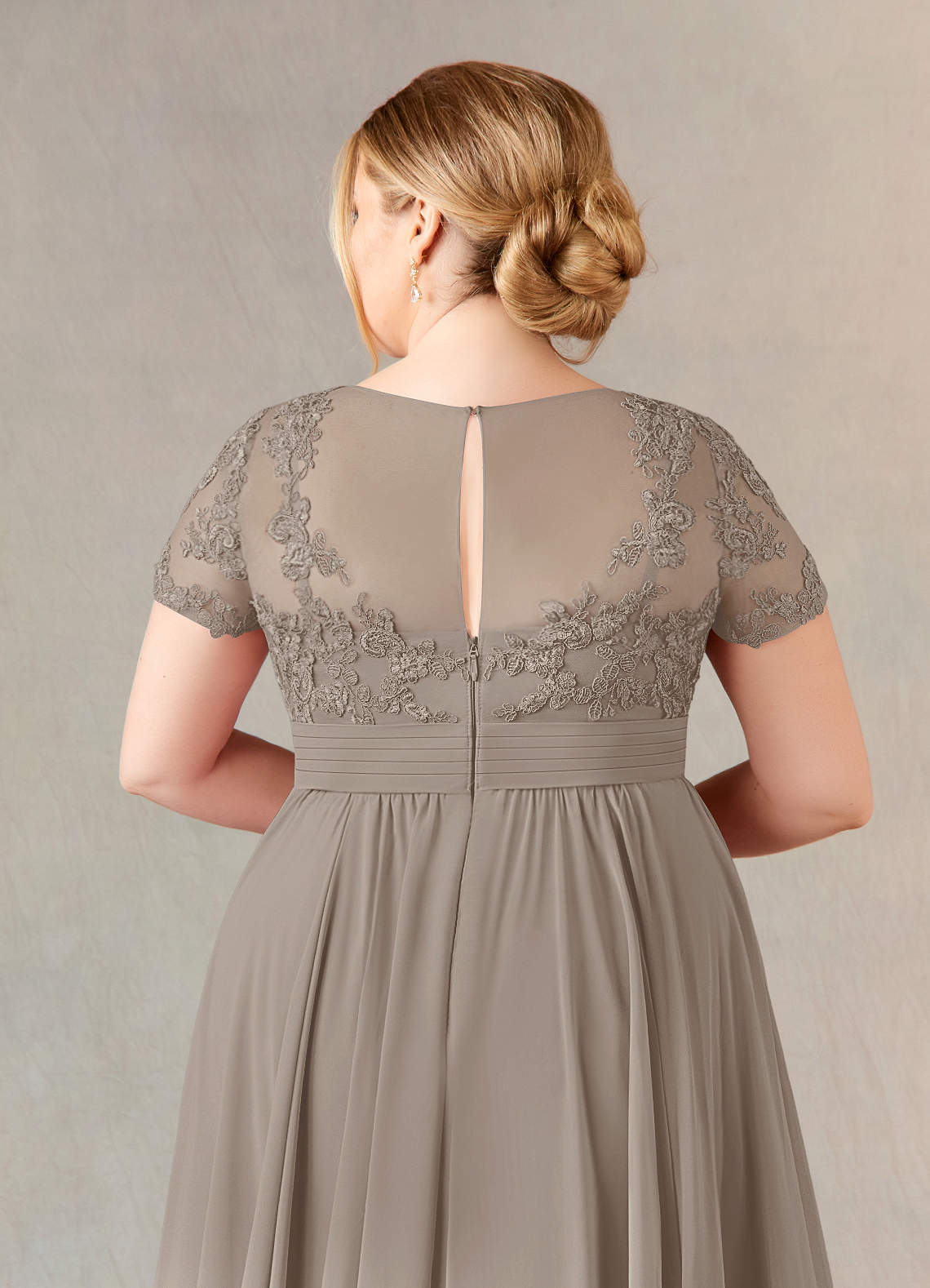 3/4発送分 YILON Feminine chiffon setup グレー Azazie Junie Steel Grey A-Line Lace Chiffon Dress | Azazie