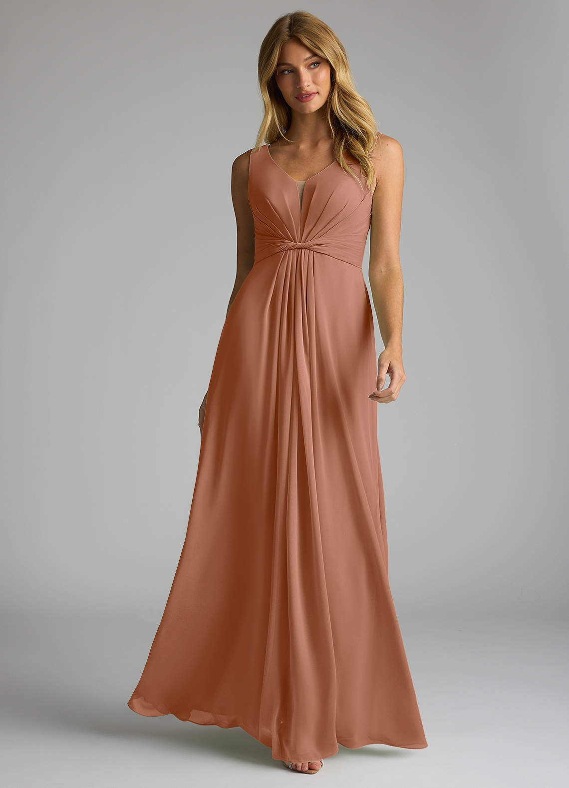 Azazie Gina Bridesmaid Dresses Bronzer A-Line V-Neck Pleated Chiffon Dress image1