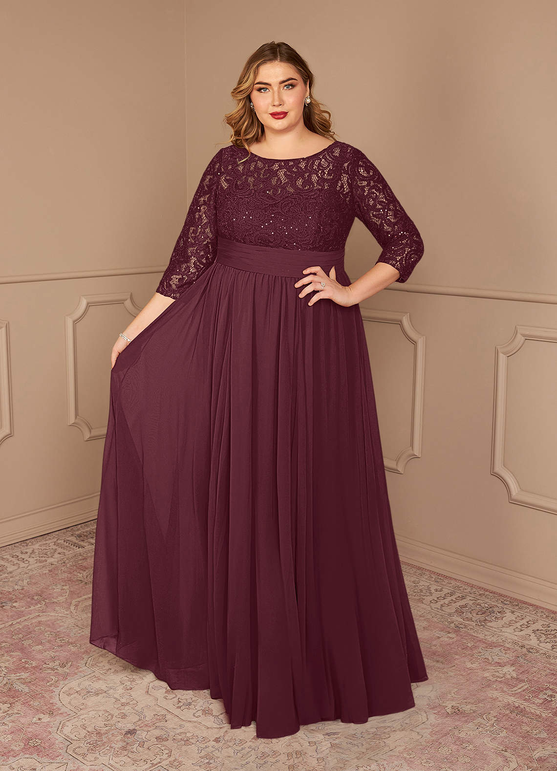 Azazie Carmena Kleider für die Brautmutter A-Linie Pailletten Chiffon Kleid Cabernetrot image1