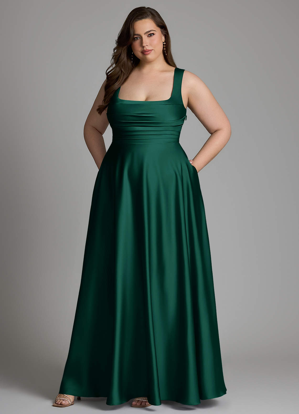 Azazie Azaria Bridesmaid Dresses Emerald A-Line Corset Stretch Satin Dress image8