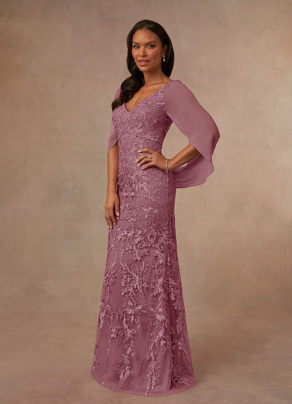 Azazie Ferris Vintage Mauve Sheath V-Neck Chiffon Dress Ready to