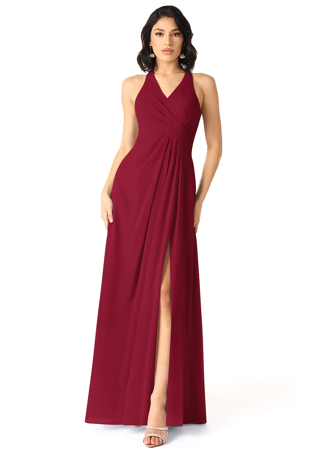 Azazie Danica Bridesmaid Dresses Burgundy A-Line Pleated Chiffon Dress image1