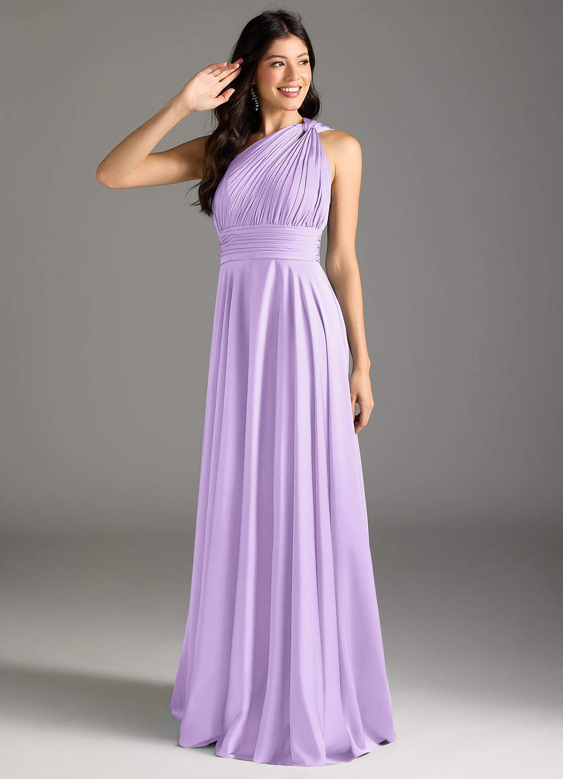 Azazie Charlize Bridesmaid Dresses Lilac A-Line One Shoulder Stretch Satin Dress image1