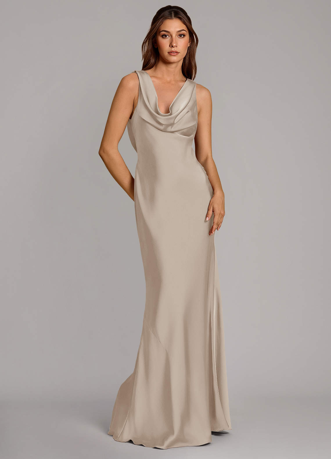 Azazie Cheryl Bridesmaid Dresses Frost Mermaid Stretch Satin Dress image1
