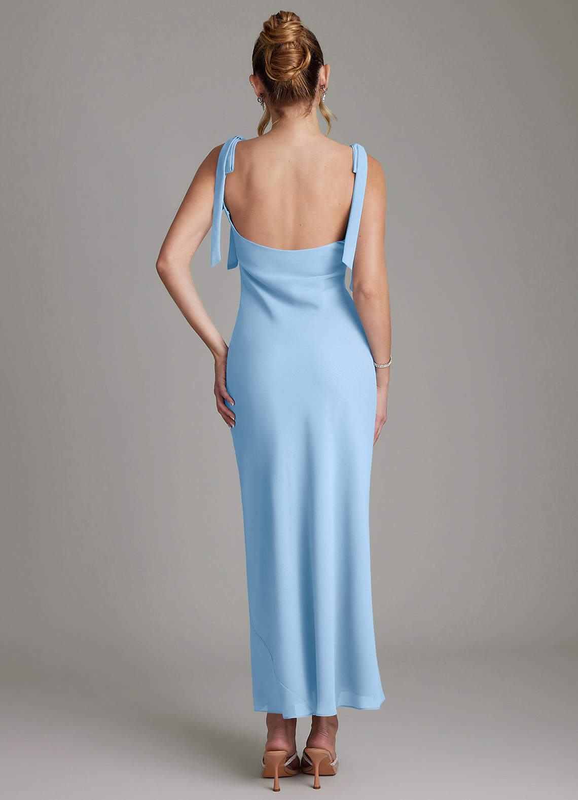 Azazie Luddie Brudtärnklänningar Klä av Sjöjungfru i Chiffong Rosett Puderblå image5